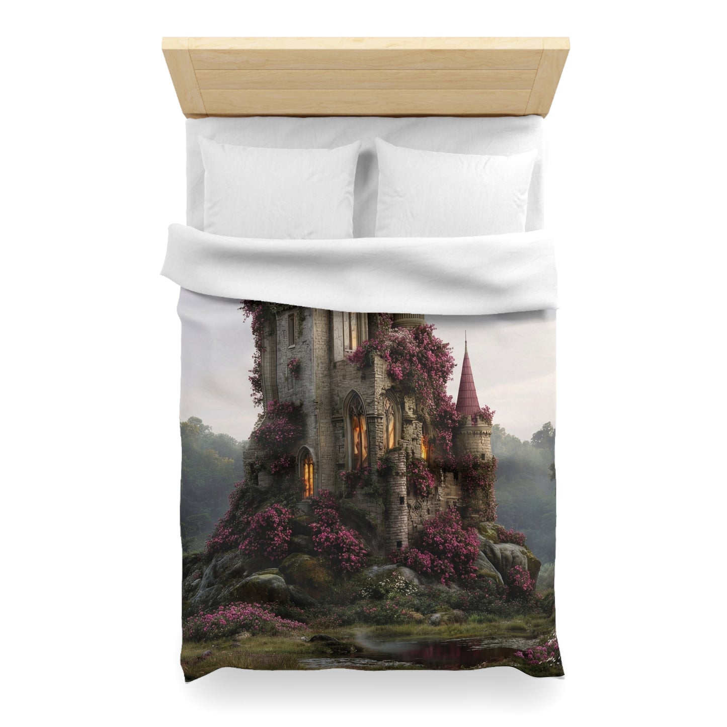 Rose-Covered Castle Microfiber Duvet Cover – Whispers of the Misty Vale