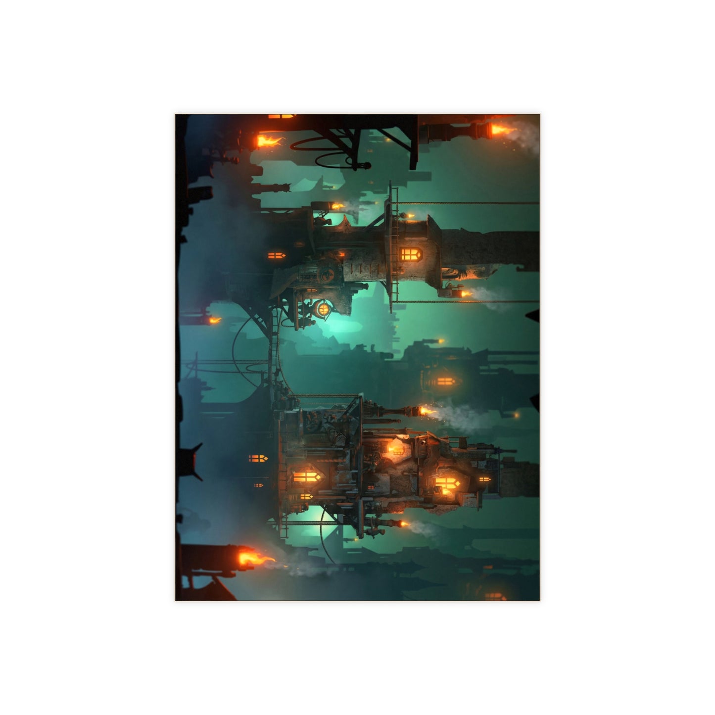 Floating City at Dusk Ceramic Photo Tile – Warm Lights Against Emerald Mist