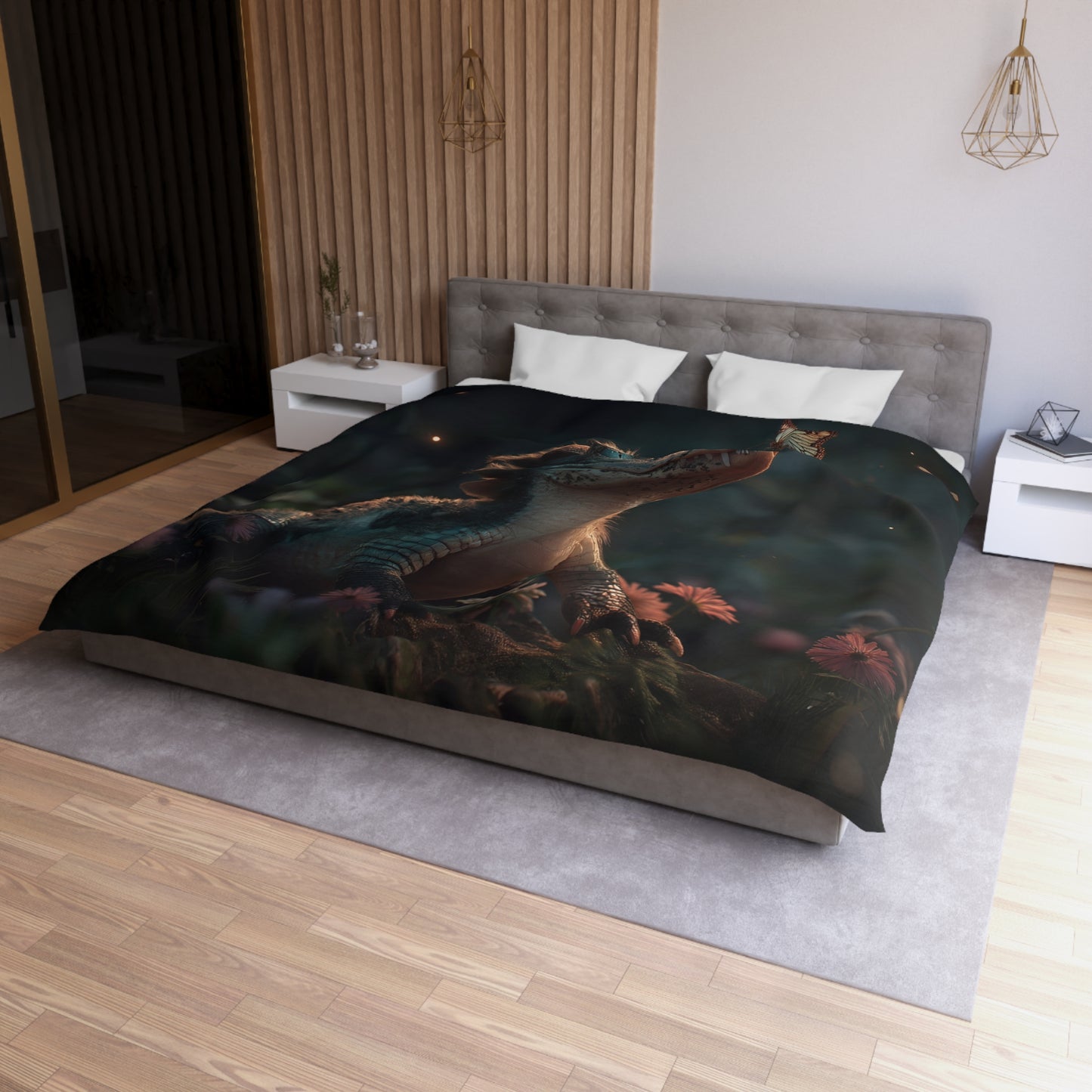 Gentle Croc and Butterfly Duvet Cover – Twilight Meadow Dreamscape