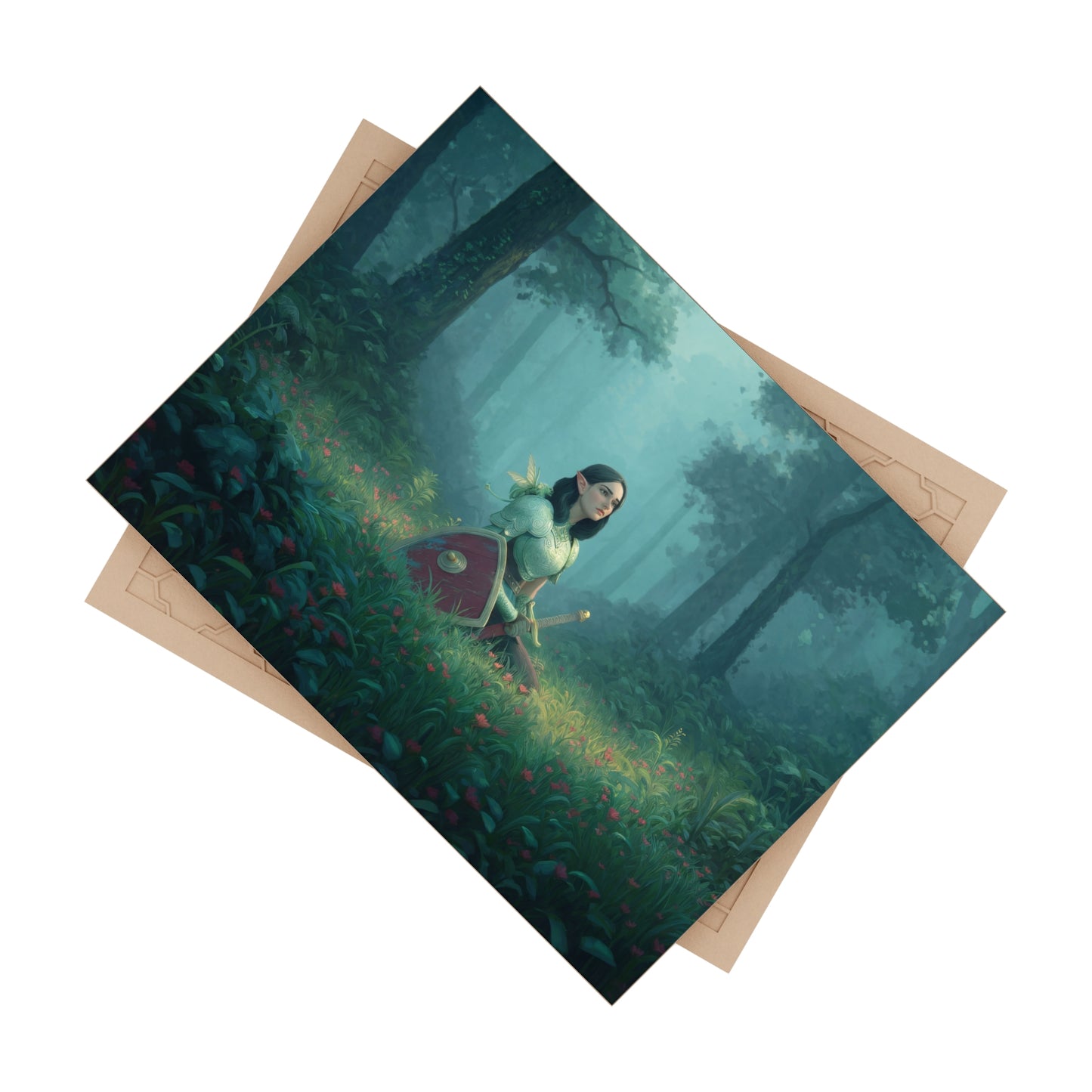 Elven Warrior in Misty Grove Ceramic Photo Tile – Guardian of Whispering Woods