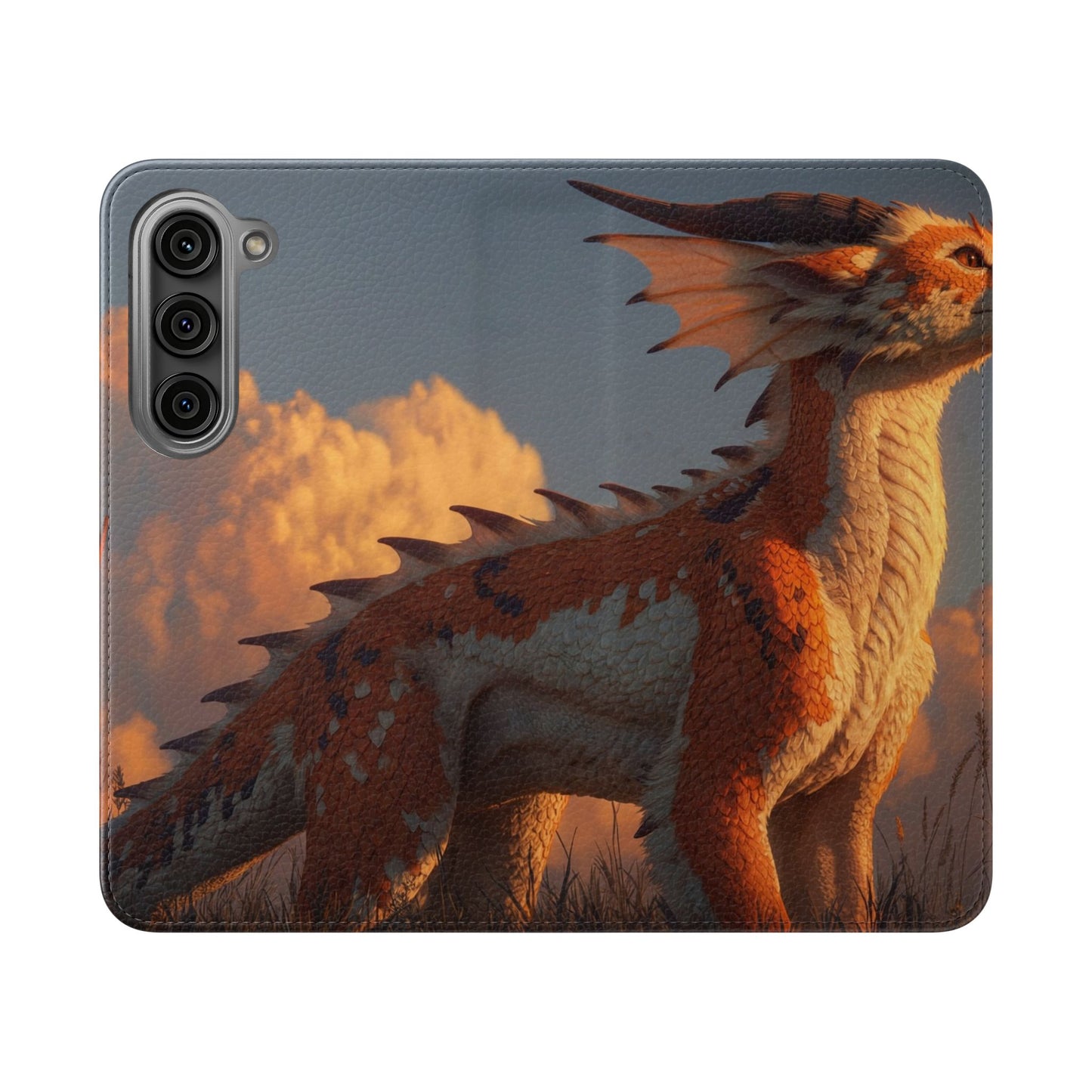 Gilded Dragon Flip Cases – Amber Sunset Guardian