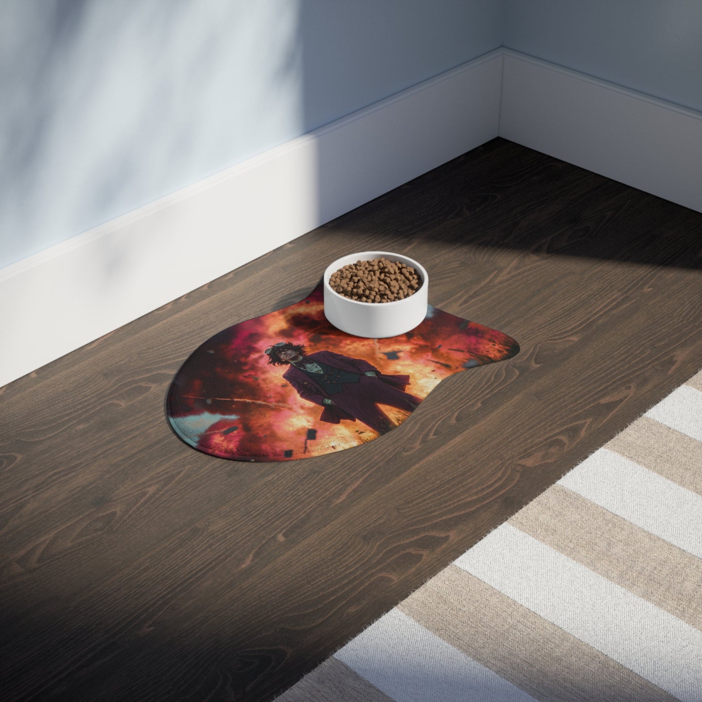 Crimson Explosion Gentleman Pet Feeding Mats – Dapper Chaos in the Grass