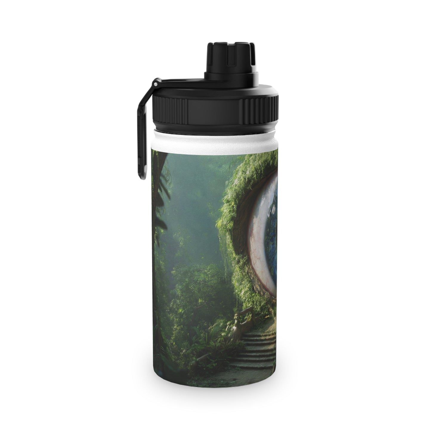 Guardian Eye of the Emerald Grove Stainless Steel Water Bottle, Sports Lid – Watchful Forest Portal