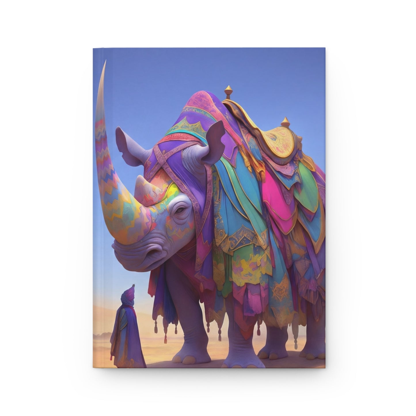 Regal Rhinoceros in Desert Sands Hardcover Journal Matte – Whimsical Guardian of the Dunes