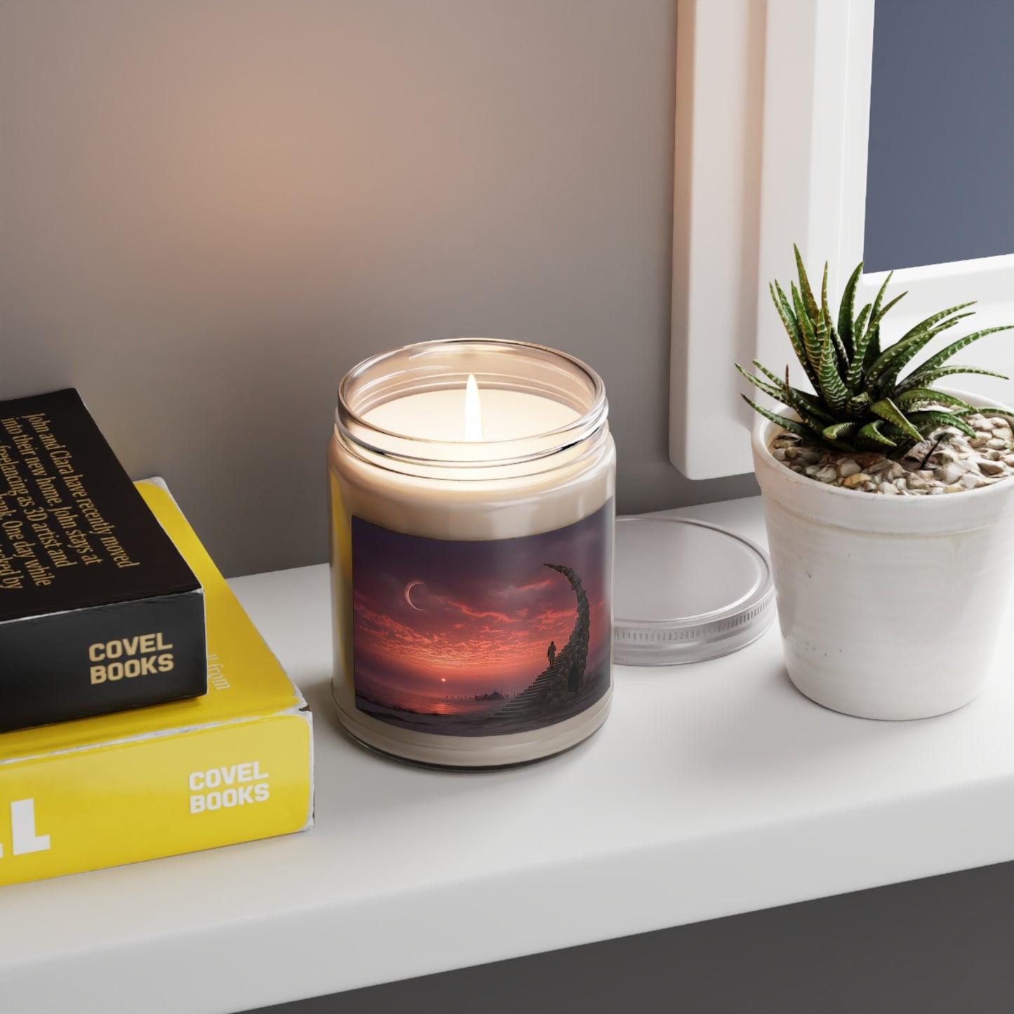 Crescent Stairway Scented Soy Candles with White Lid, 9oz – Twilight’s Whispering Ascent