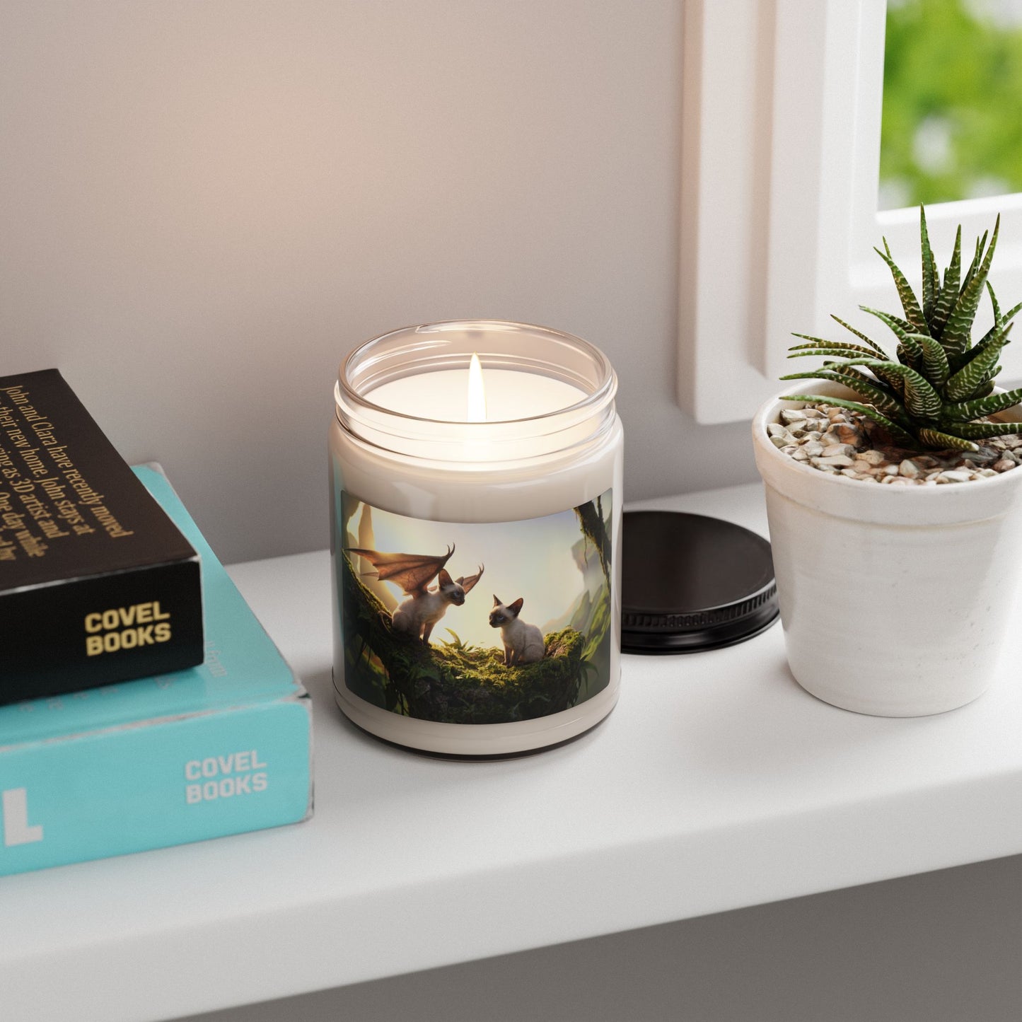 Winged Siamese Cat Scented Soy Candle, 9oz – Sunlit Canopy Whispers