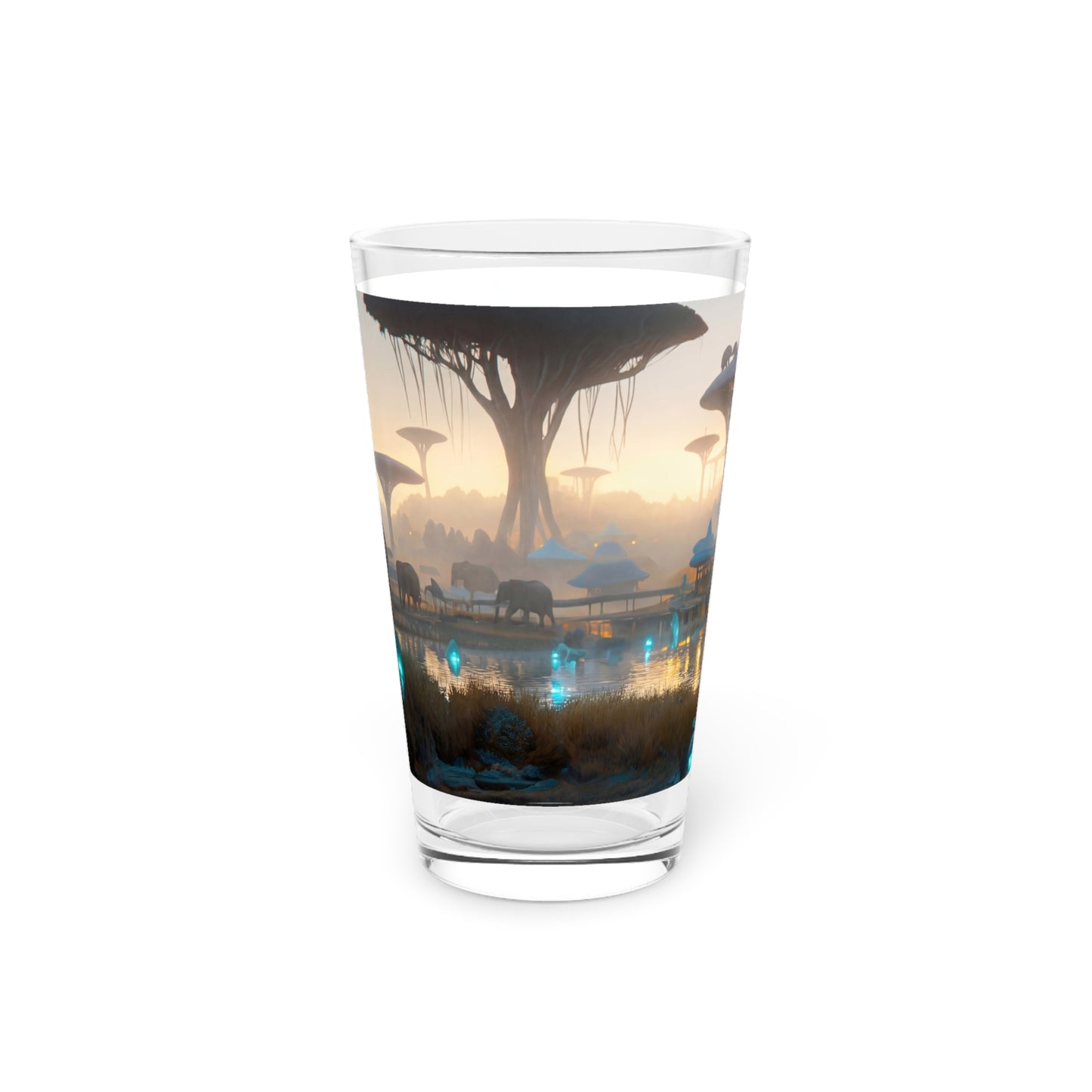 Elephants in the Dawn City Pint Glass – Azure Glow Savanna