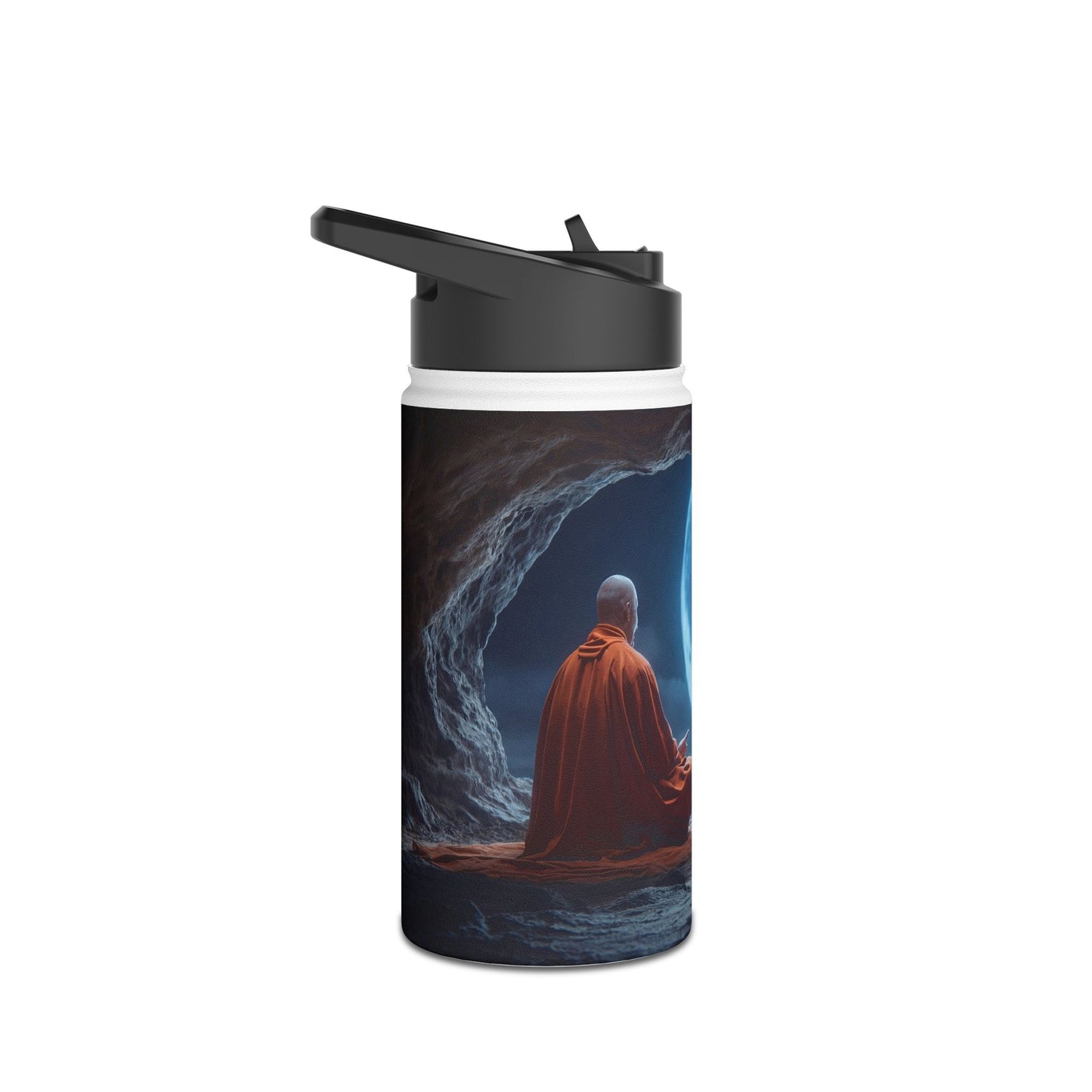 Moonlit Monk Meditation Bottle – Serene Cave Ritual Stainless Steel Water Bottle, Standard Lid
