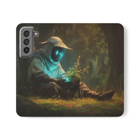 Glowing Orb Hooded Guardian Flip Cases – Bioluminescent Forest Keeper