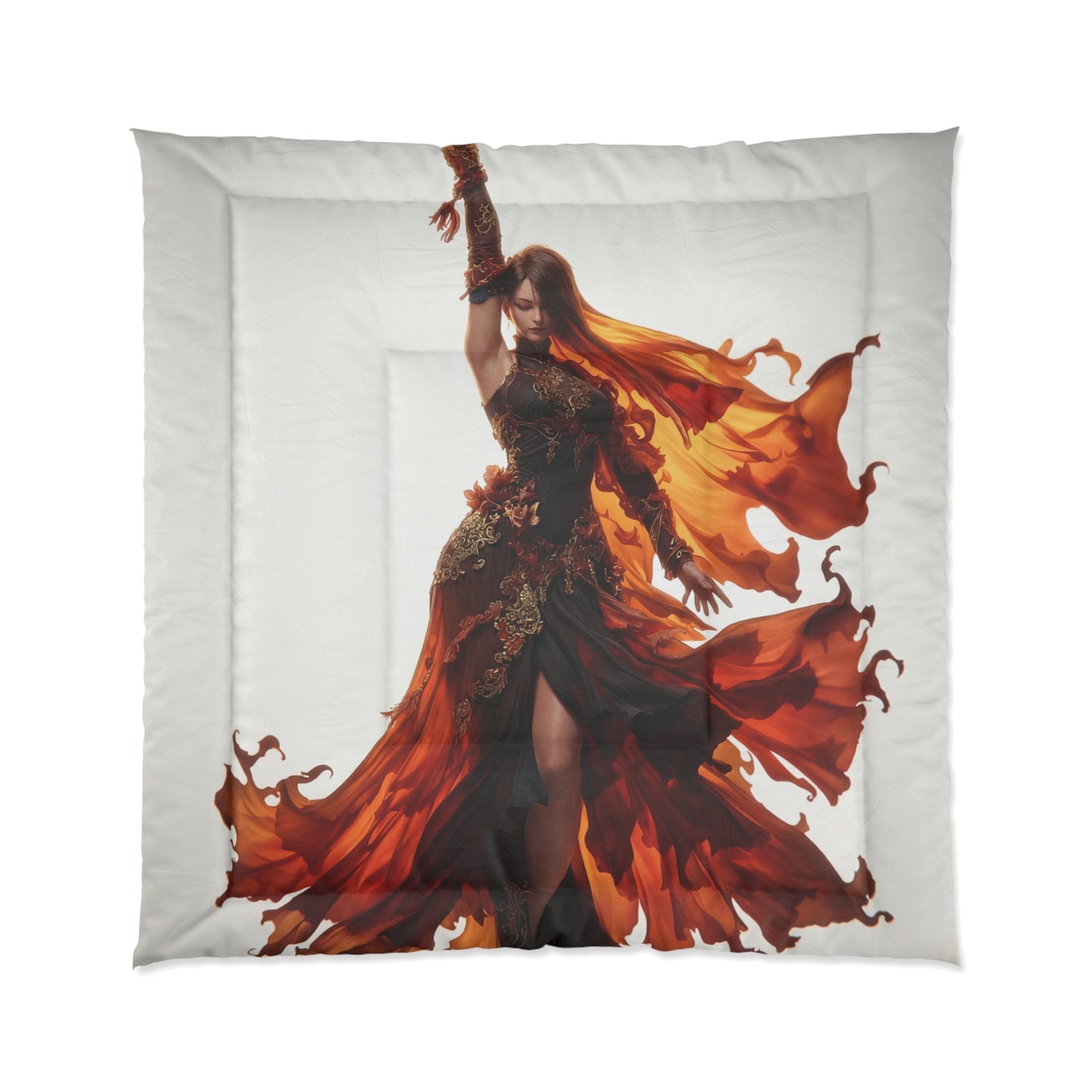 Crimson Phoenix Dance Comforter – Fluid Flame Silhouette