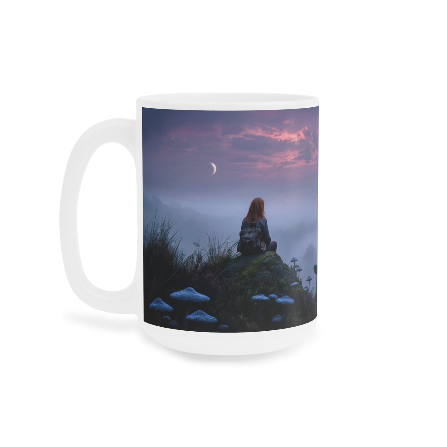 Twilight Sentinel Ceramic Mugs (11oz\15oz\20oz) – Moonlit Peak and Misty Cityscape