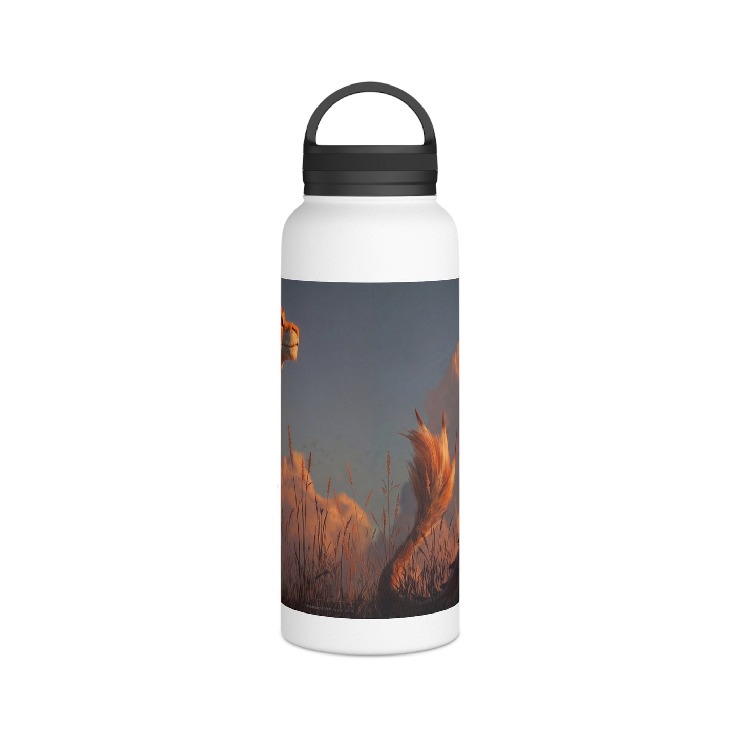 Sunset Guardian Dragon Stainless Steel Water Bottle, Handle Lid – Amber Sky Companion