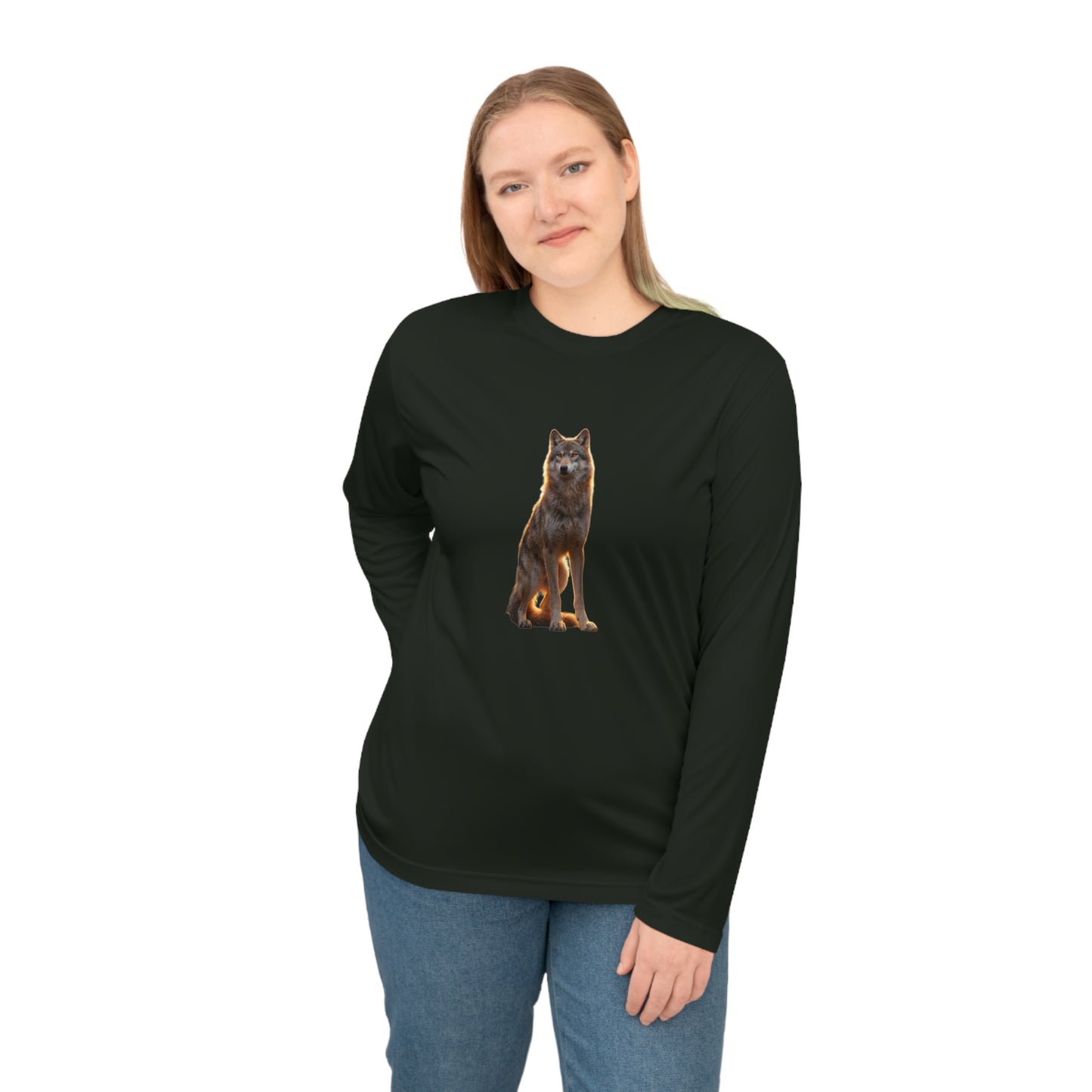 Golden Hour Wolf Unisex Performance Long Sleeve Shirt – Silent Watcher at Twilight