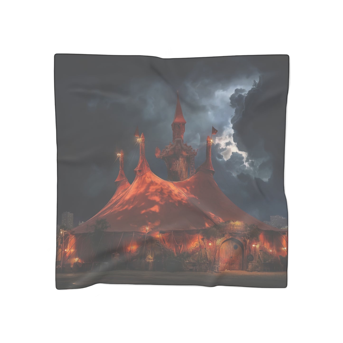 Crimson Circus Tent Scarf – Midnight Carnival Dreamscape