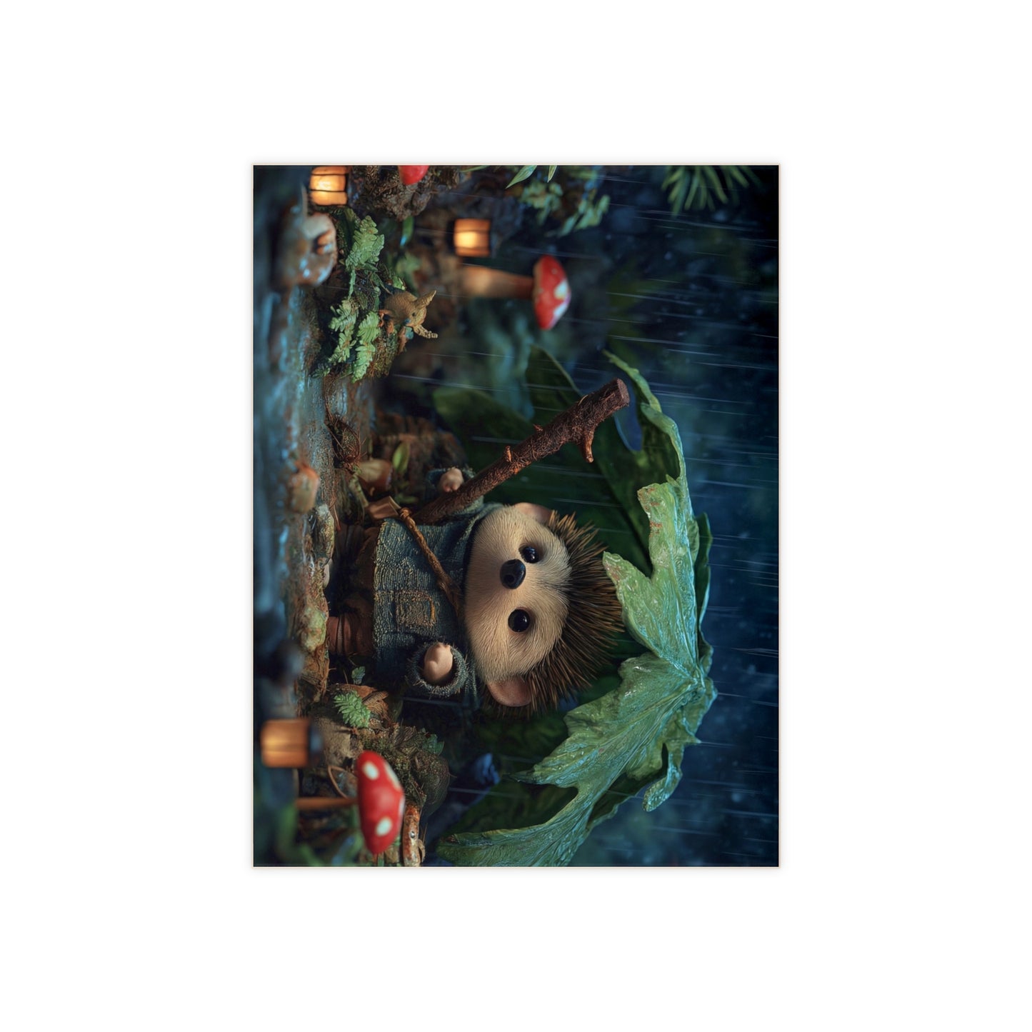 Rain-Slicked Hedgehog Explorer Ceramic Photo Tile – Tiny Guardian in the Wet Woods