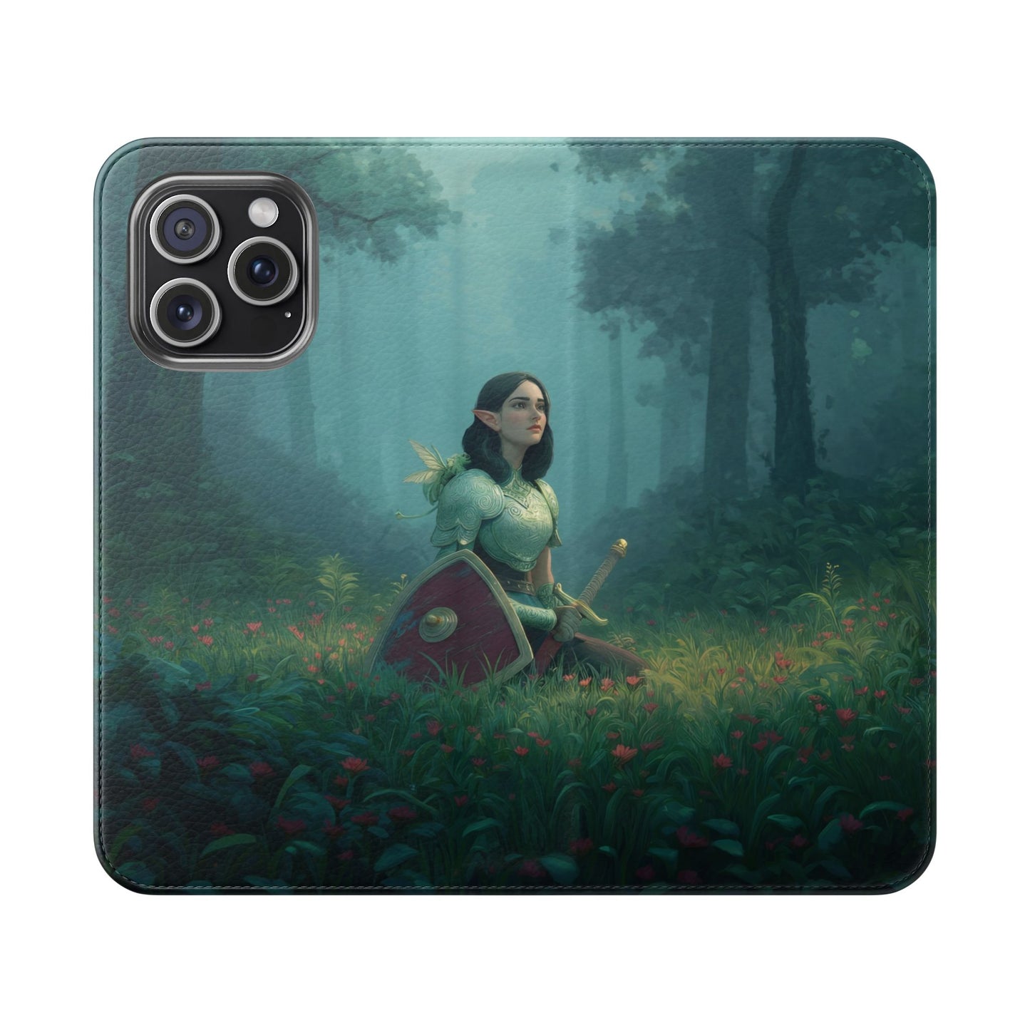 Woodland Sentinel Flip Cases – Green Knight in Misty Grove