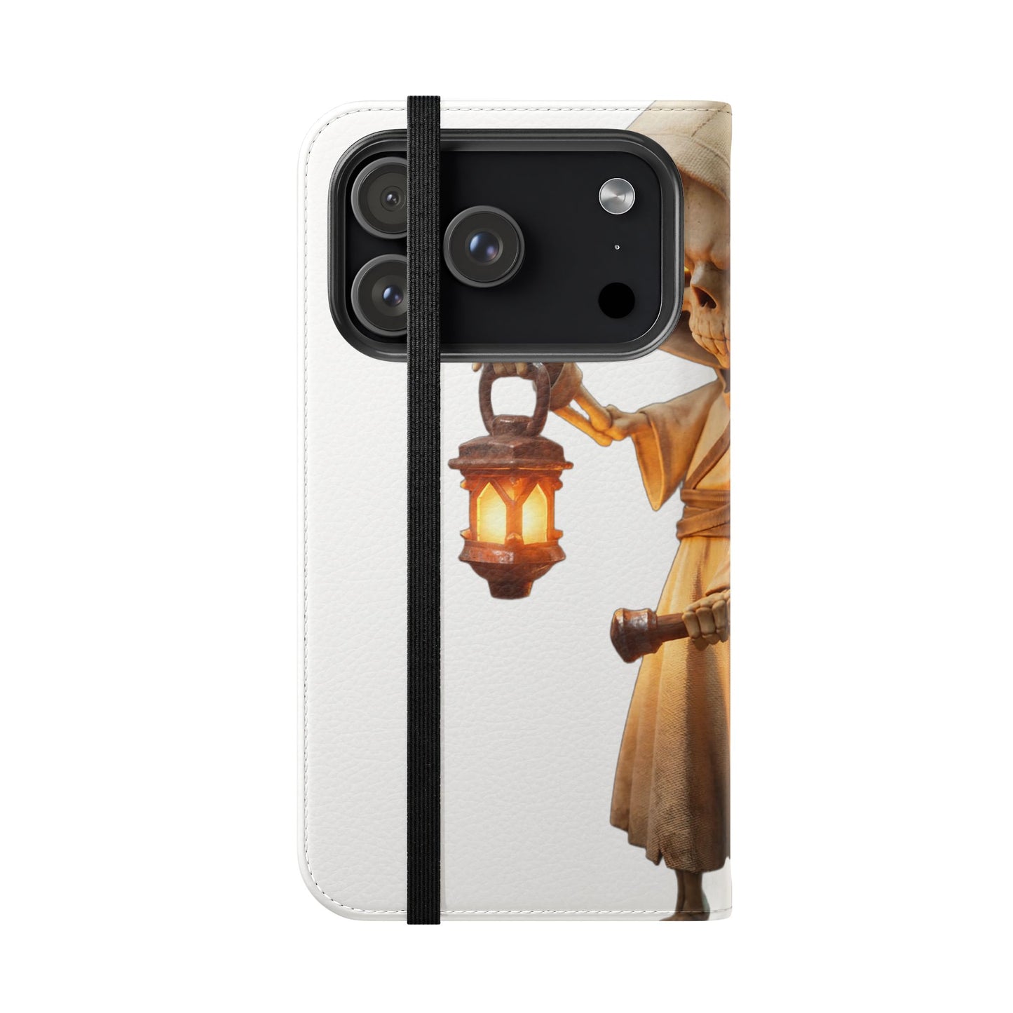 Lantern-Bearing Sentinel Flip Cases – Hooded Guardian with Scythe and Warm Glow