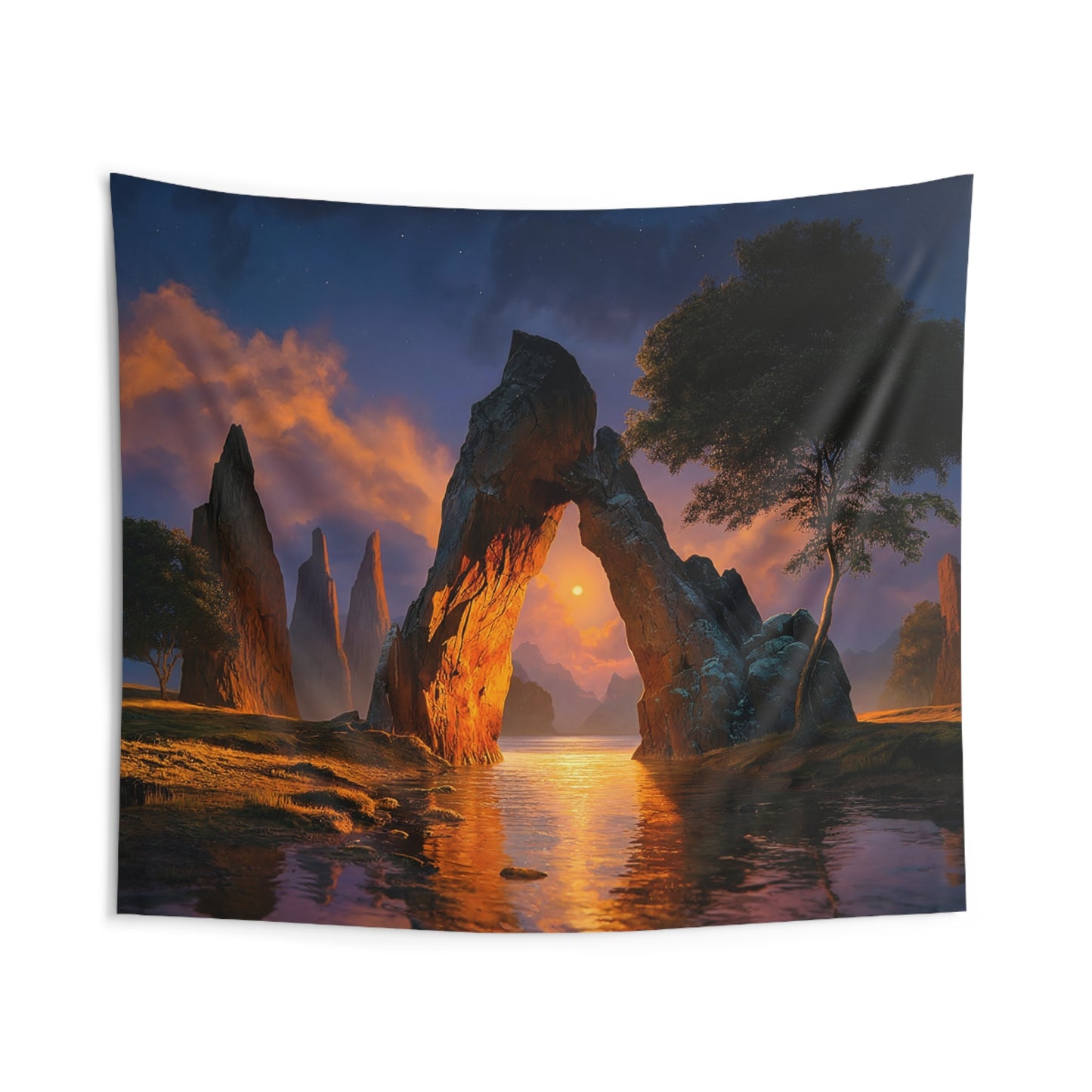 Celestial Archway Wall Tapestry – Twilight Gateway Over Whispering Waters