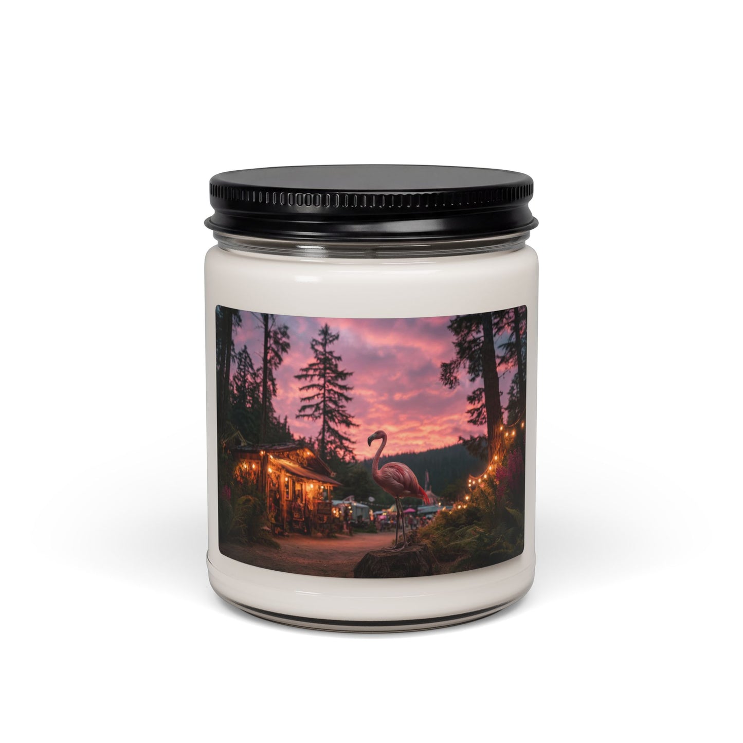 Pink Flamingo Twilight Candle – Forest Festival Dreamscape