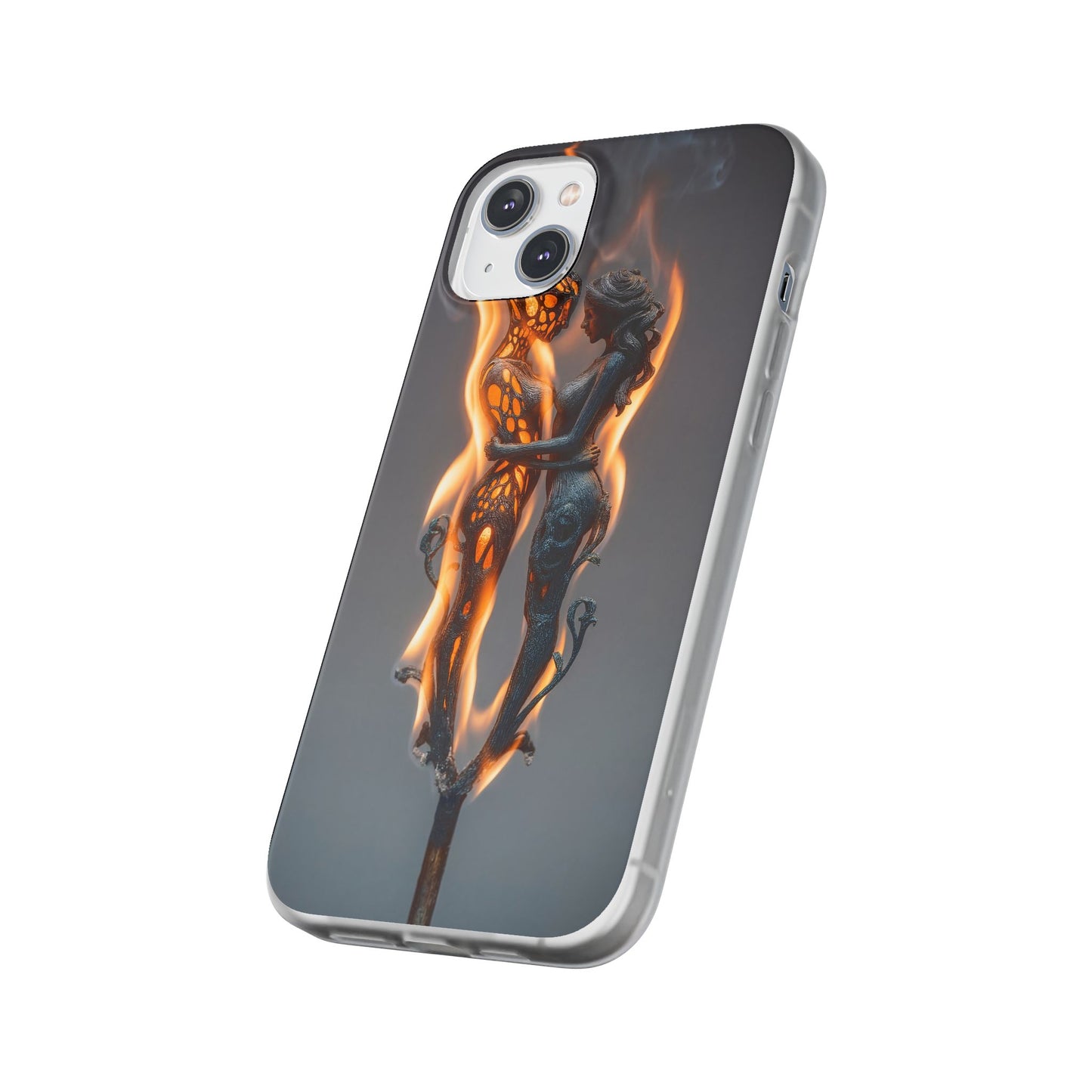 Flame-Embraced Lovers Flexi Cases – Intimate Glow Within the Fire