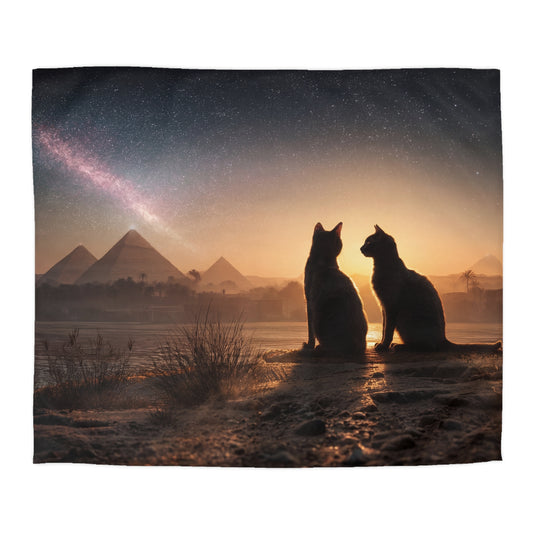 Starry Night Cats Duvet Cover – Giza Pyramids Sunset Dreamscape