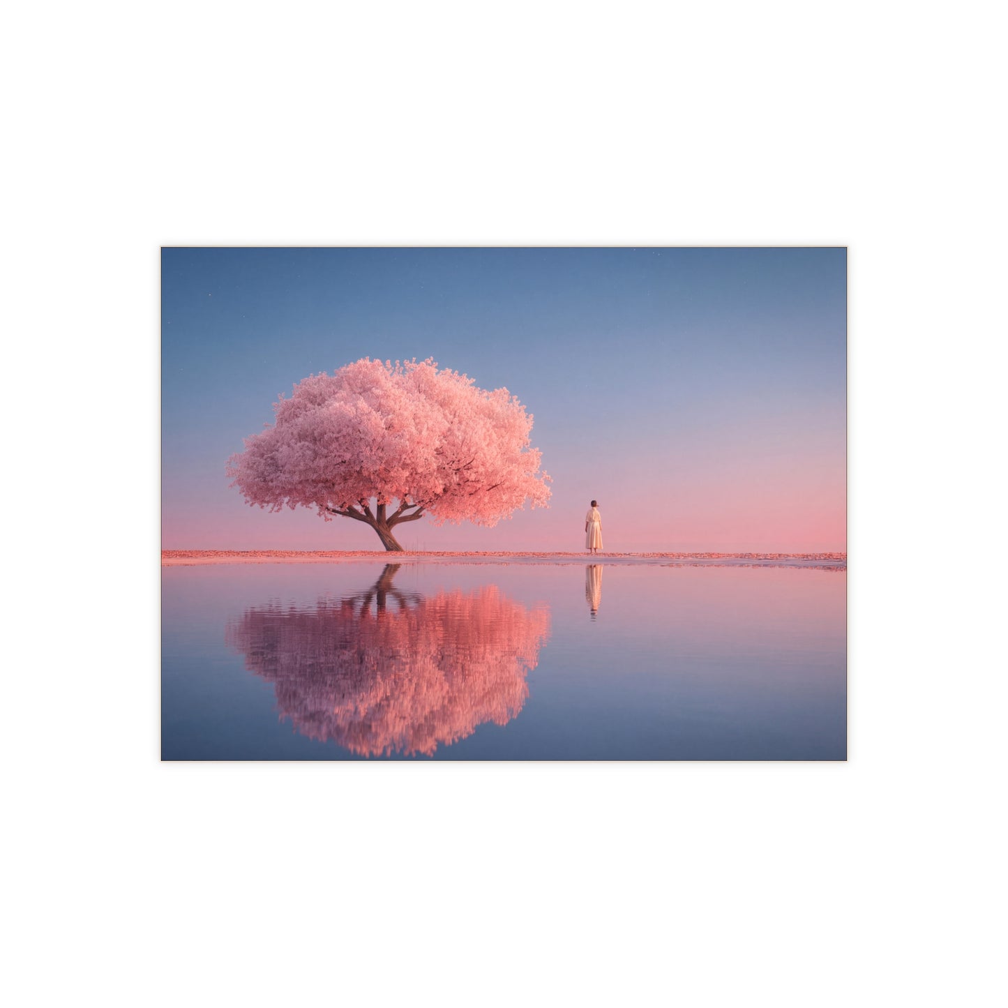 Pink Sakura Tree Ceramic Photo Tile – Twilight Reflection Serenity