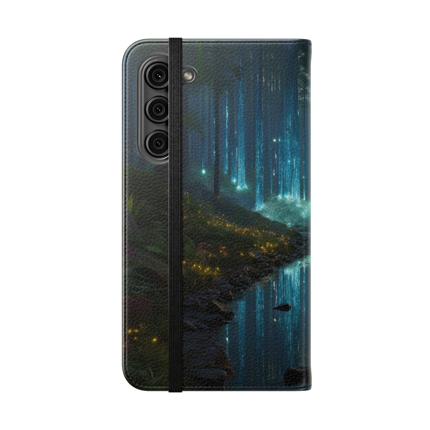 Bioluminescent Forest Flip Cases – Cyan Lightfall Stream Cover