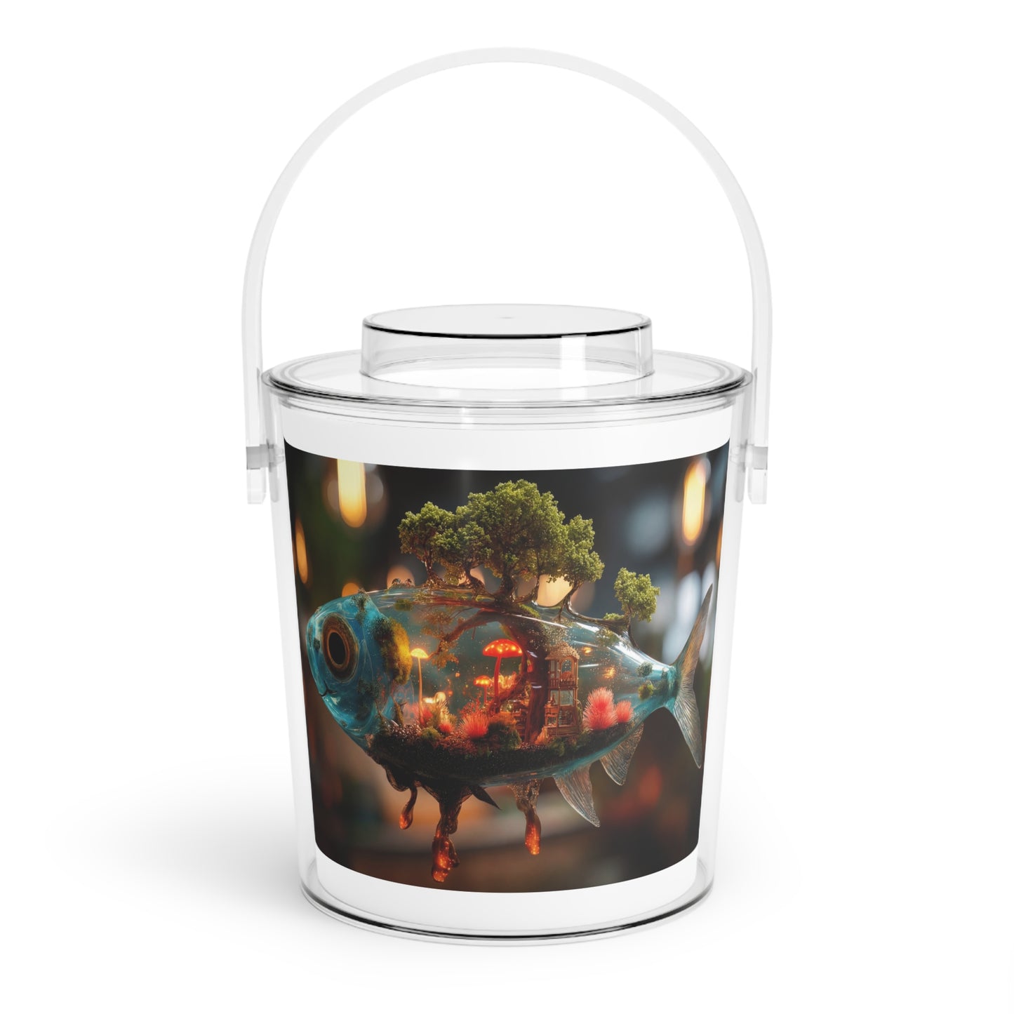 Forest Within Fish Ice Bucket with Tongs – Bioluminescent Underwater Sanctuary
