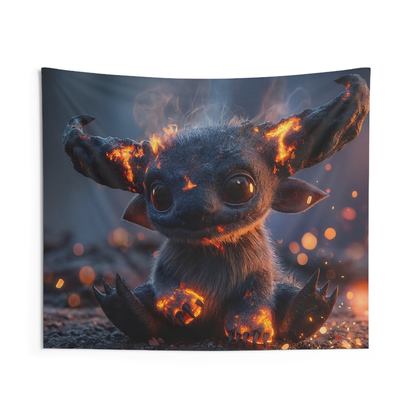 Fiery Horned Beastling Indoor Wall Tapestries – Molten Ember Whimsy
