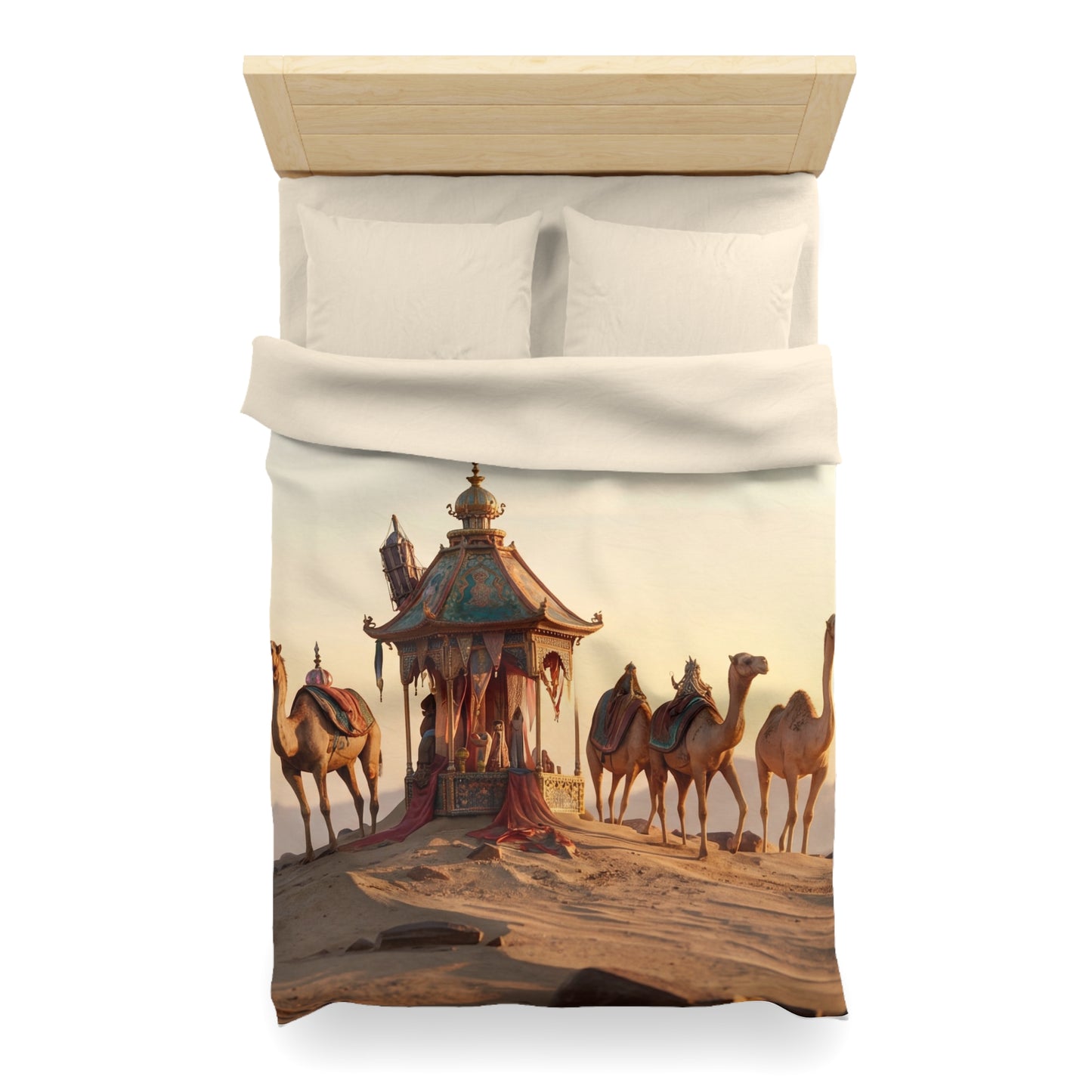 Desert Mirage Duvet Cover – Golden Dunes & Ornate Caravan