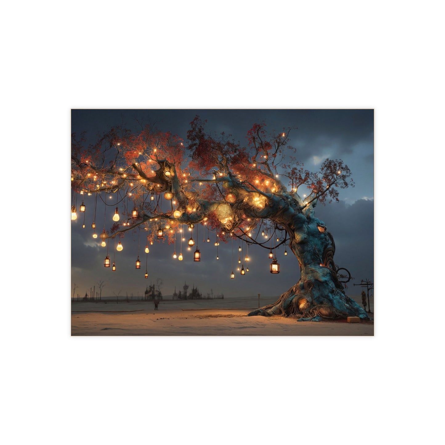 Whispering Lantern Tree Ceramic Photo Tile – A Desert’s Secret Glow