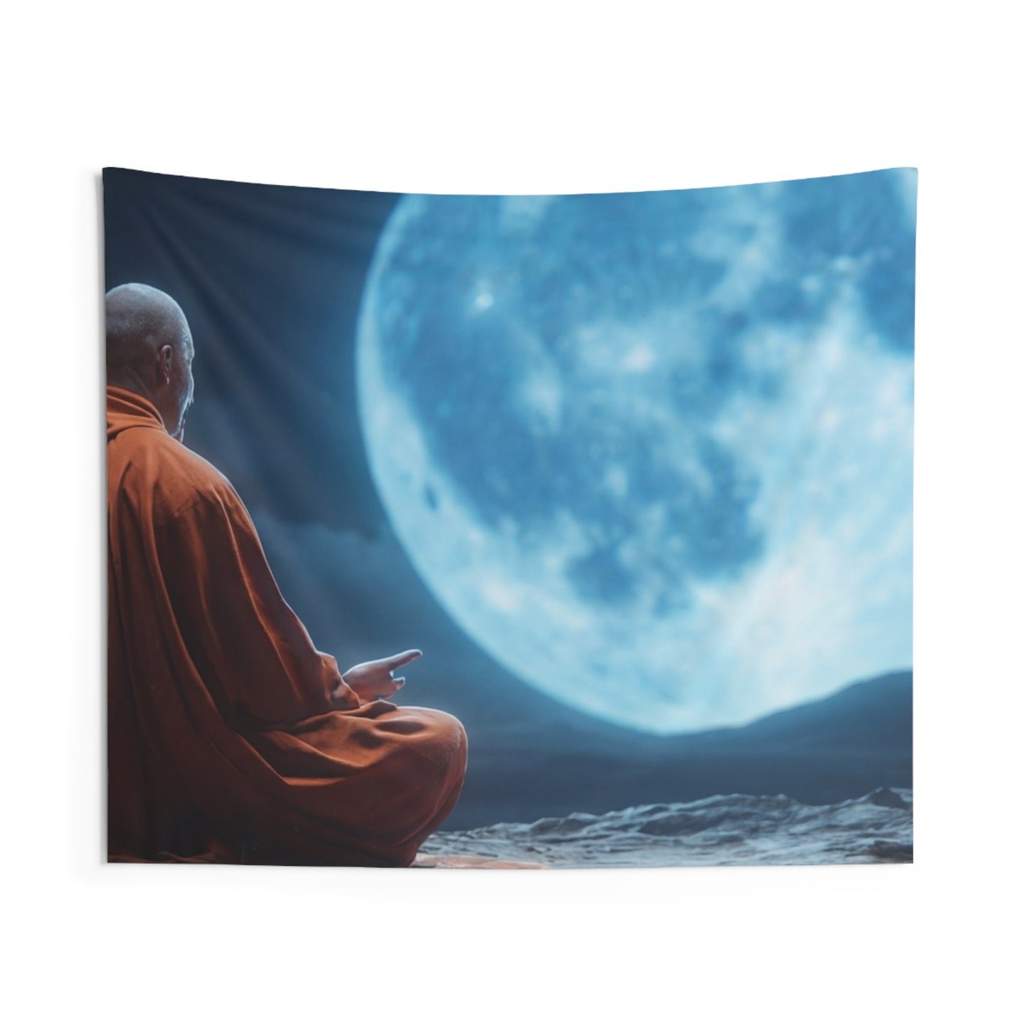 Moonlit Monk Meditation Tapestry – Stillness Beneath the Celestial Dome