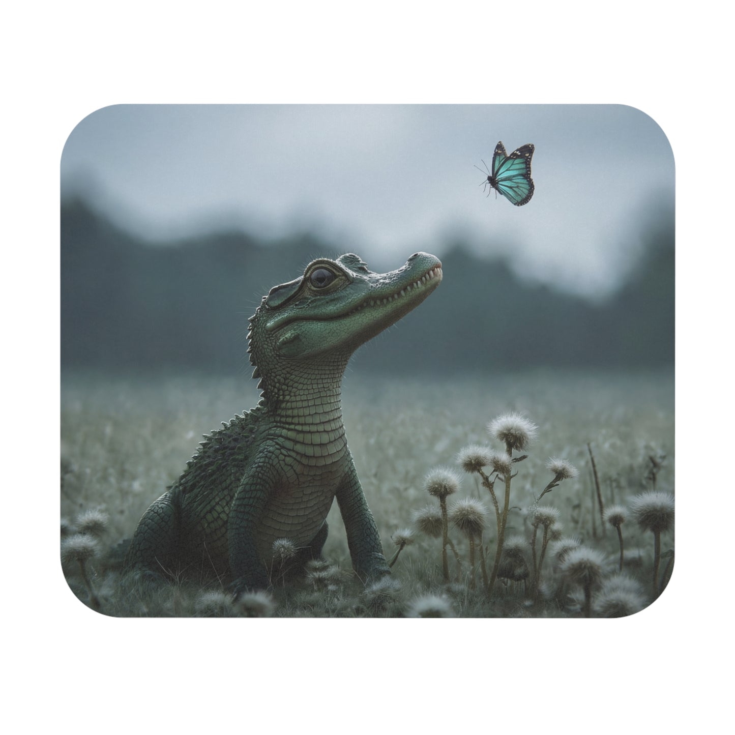 Tiny Crocodile & Butterfly Mouse Pad – Misty Meadow Whimsy