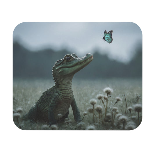 Tiny Crocodile & Butterfly Mouse Pad – Misty Meadow Whimsy
