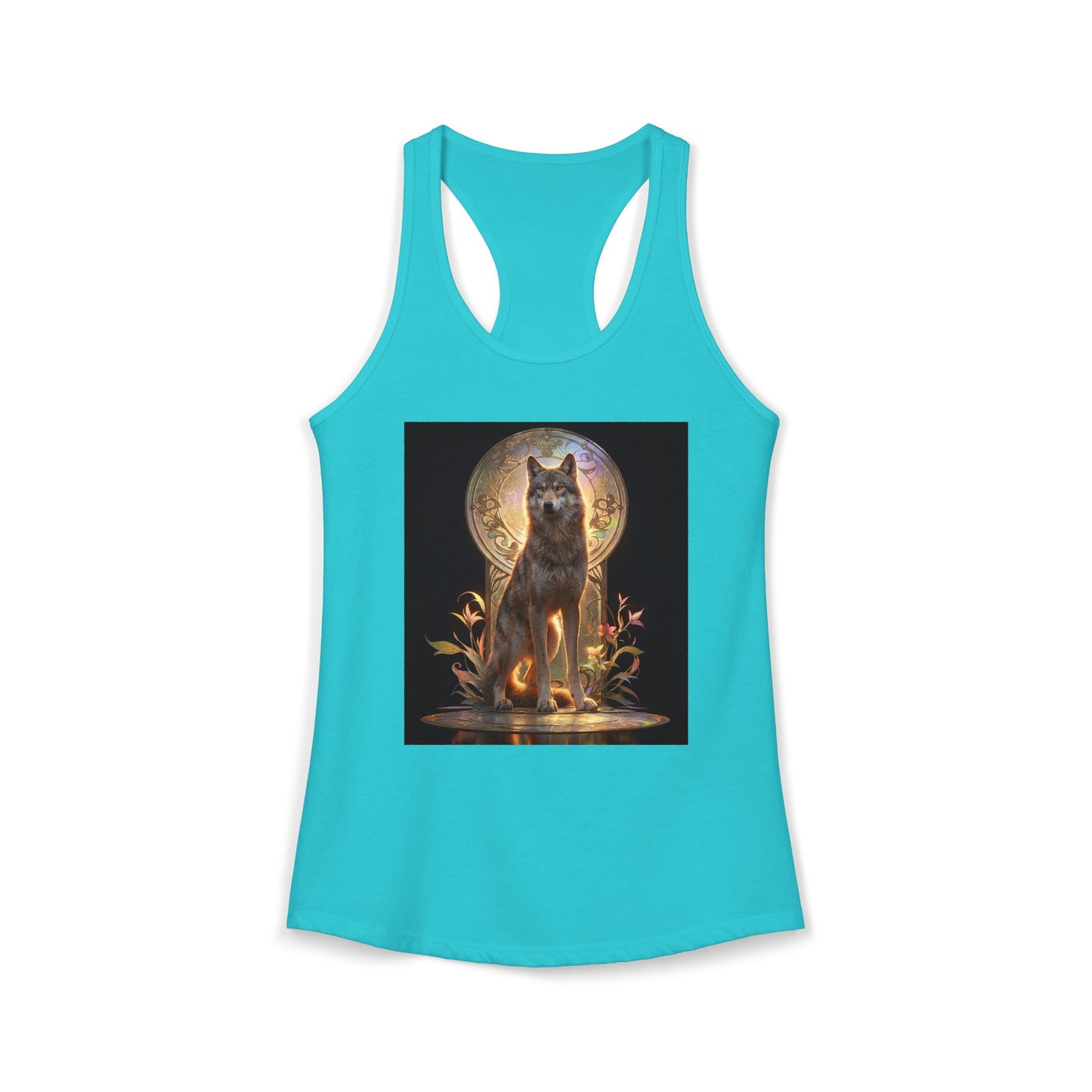 Sacred Wolf Guardian Tank – Gilded Sunlit Sentinel Artwear