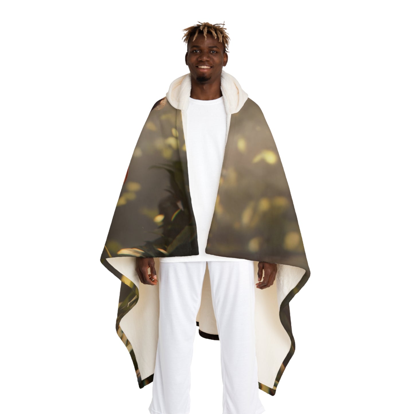 Elven Sentinel Dragon Companion Hooded Sherpa Fleece Blanket – Iridescent Armor and Sunlight Forest Rest