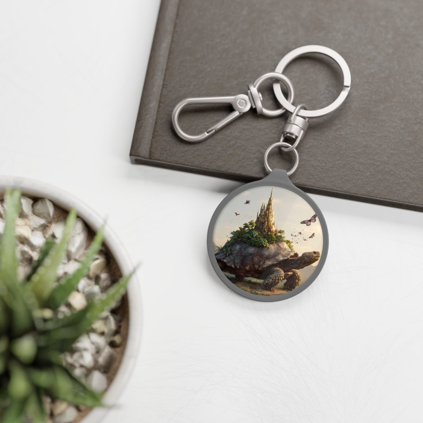 Castle Upon Turtle Keyring Tag – Sunlit Sanctuary of Wings
