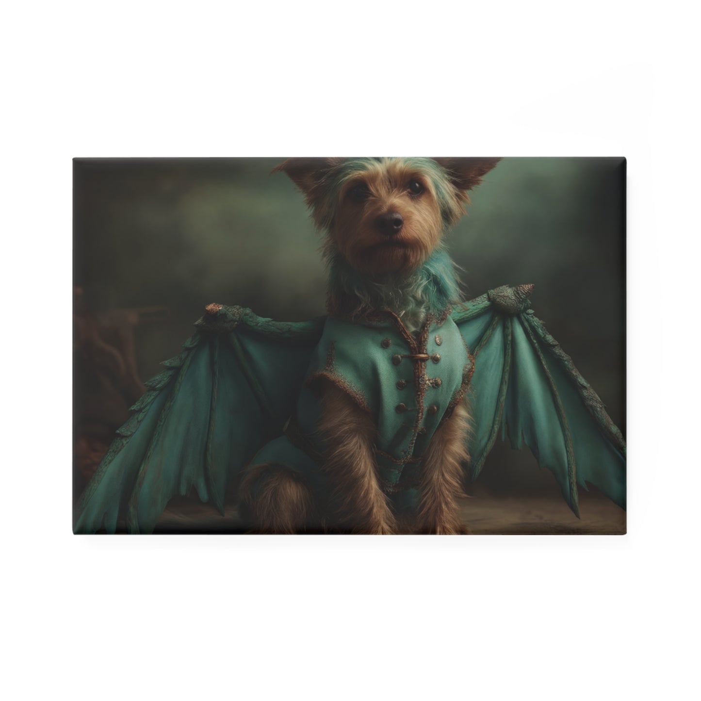Dragon Dog Button Magnet, Rectangle (1 & 10 pcs) – Emerald Winged Guardian