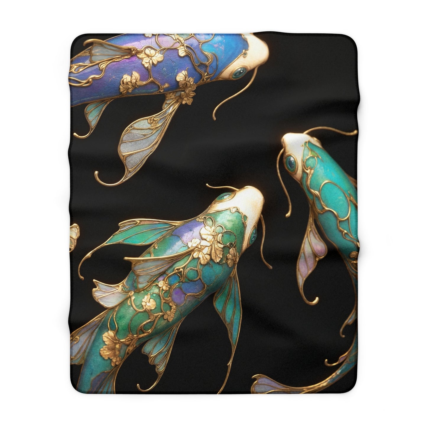 Gilded Koi Sherpa Fleece Blanket – Opal Fin and Gold Vein Dreamscape