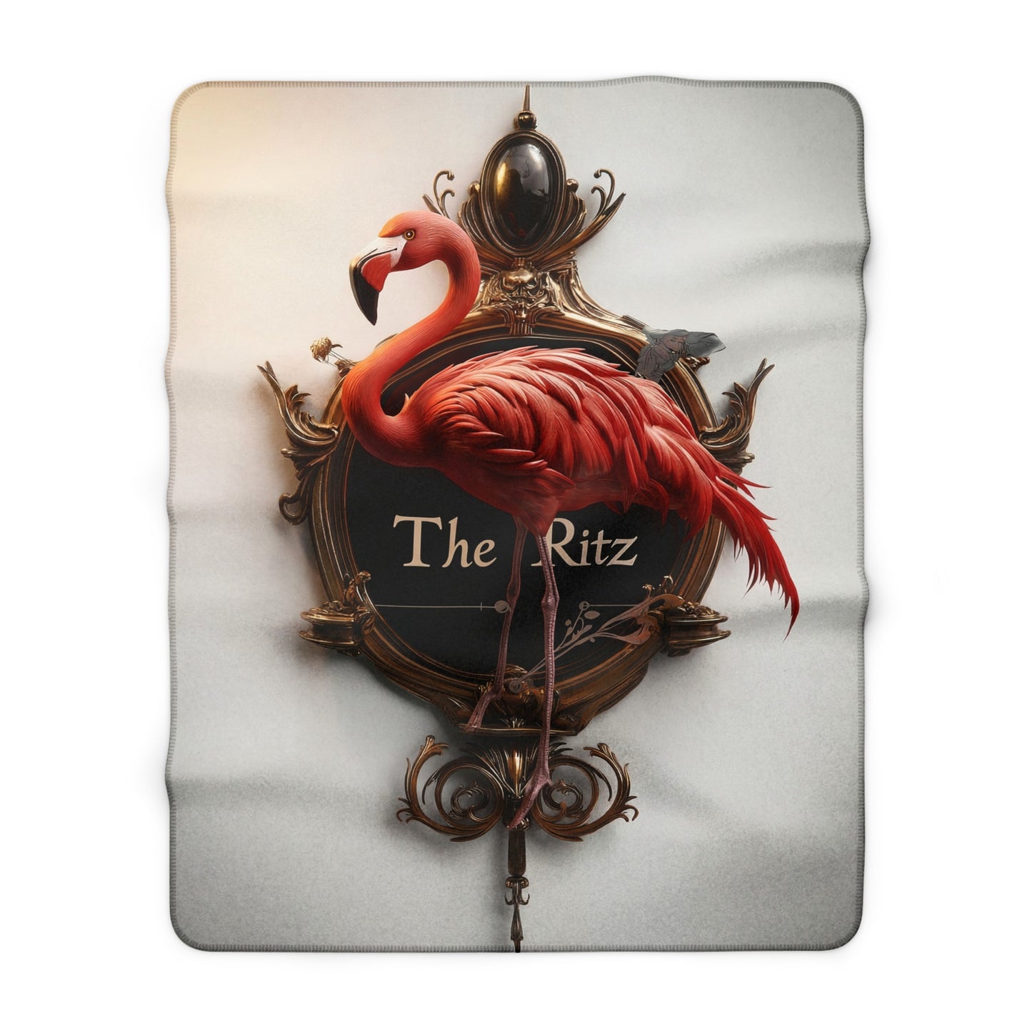 Flamingo in Gilded Frame Sherpa Fleece Blanket – Velvet Nights at The Ritz