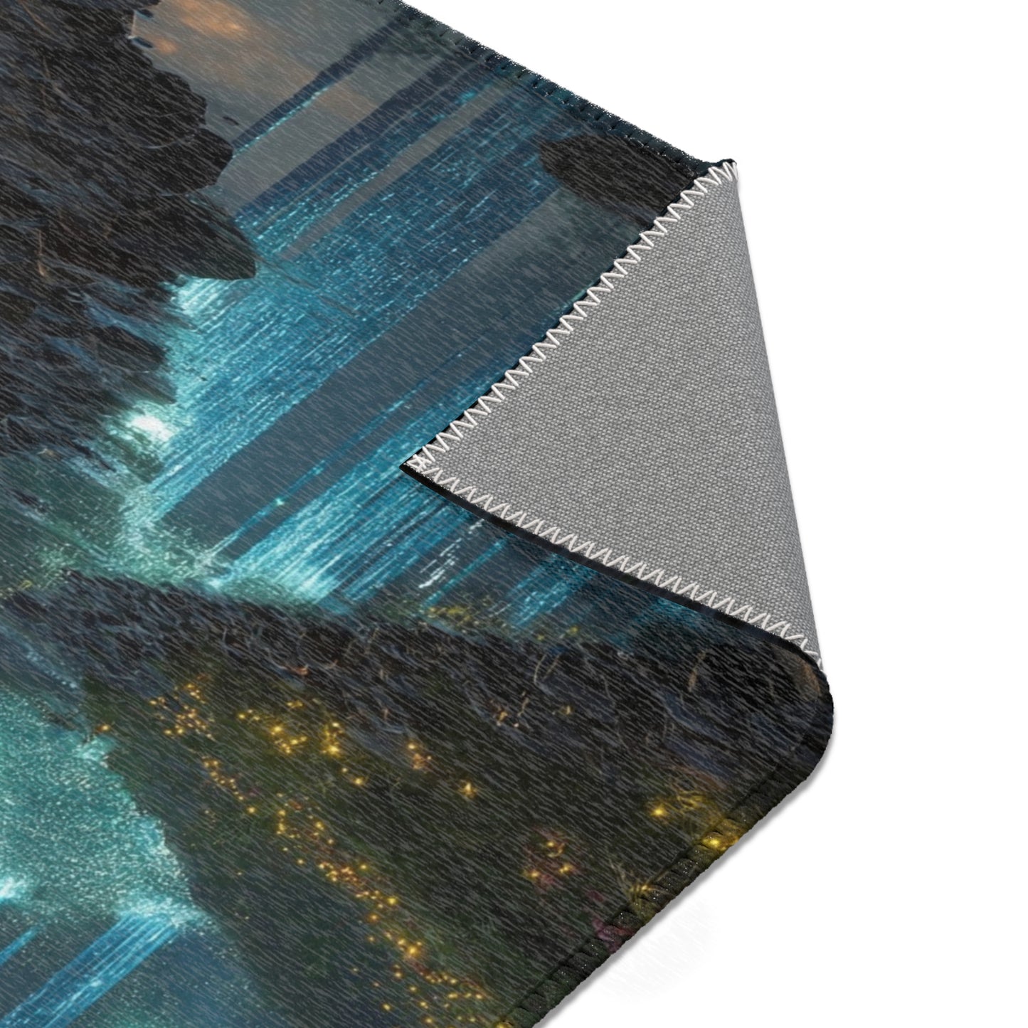 Whispering Forest Stream Rug – Azure Luminescence Dreamscape