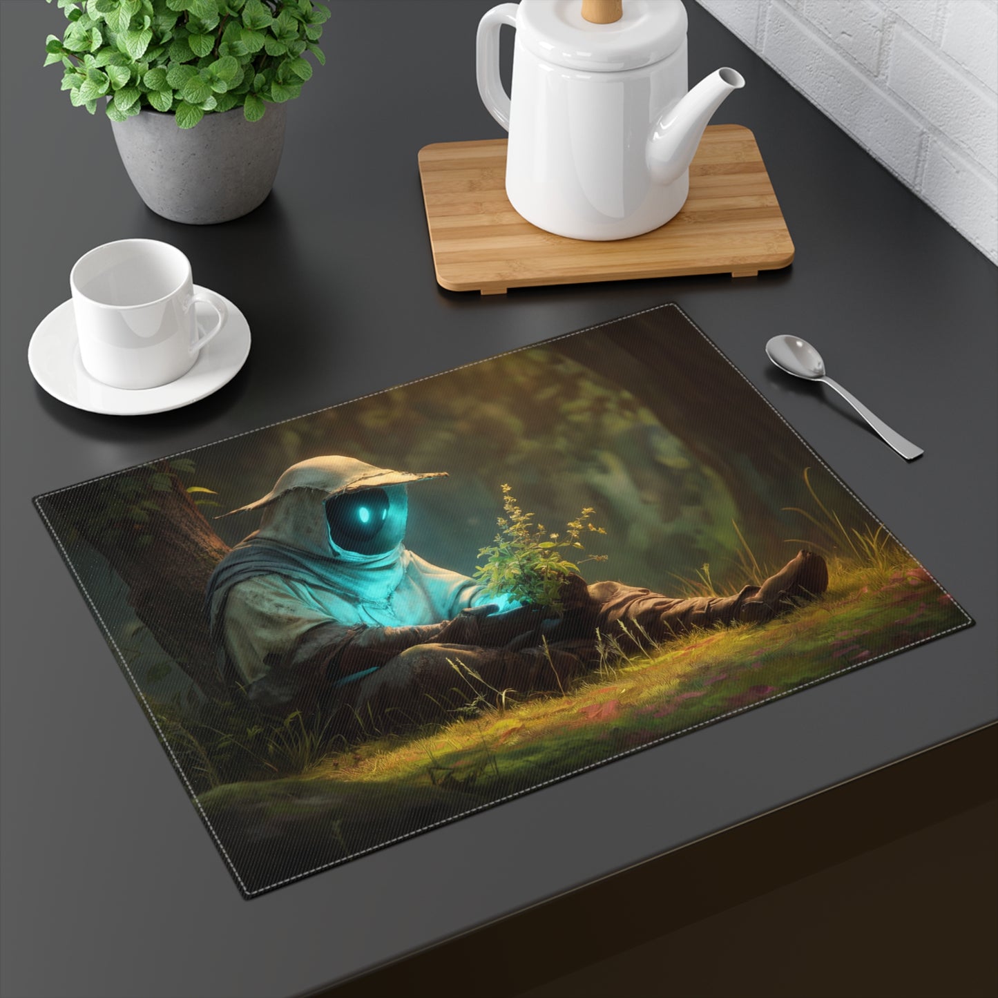 Forest Sentinel Placemat – Glowing Eye Guardian in Sunlit Grove