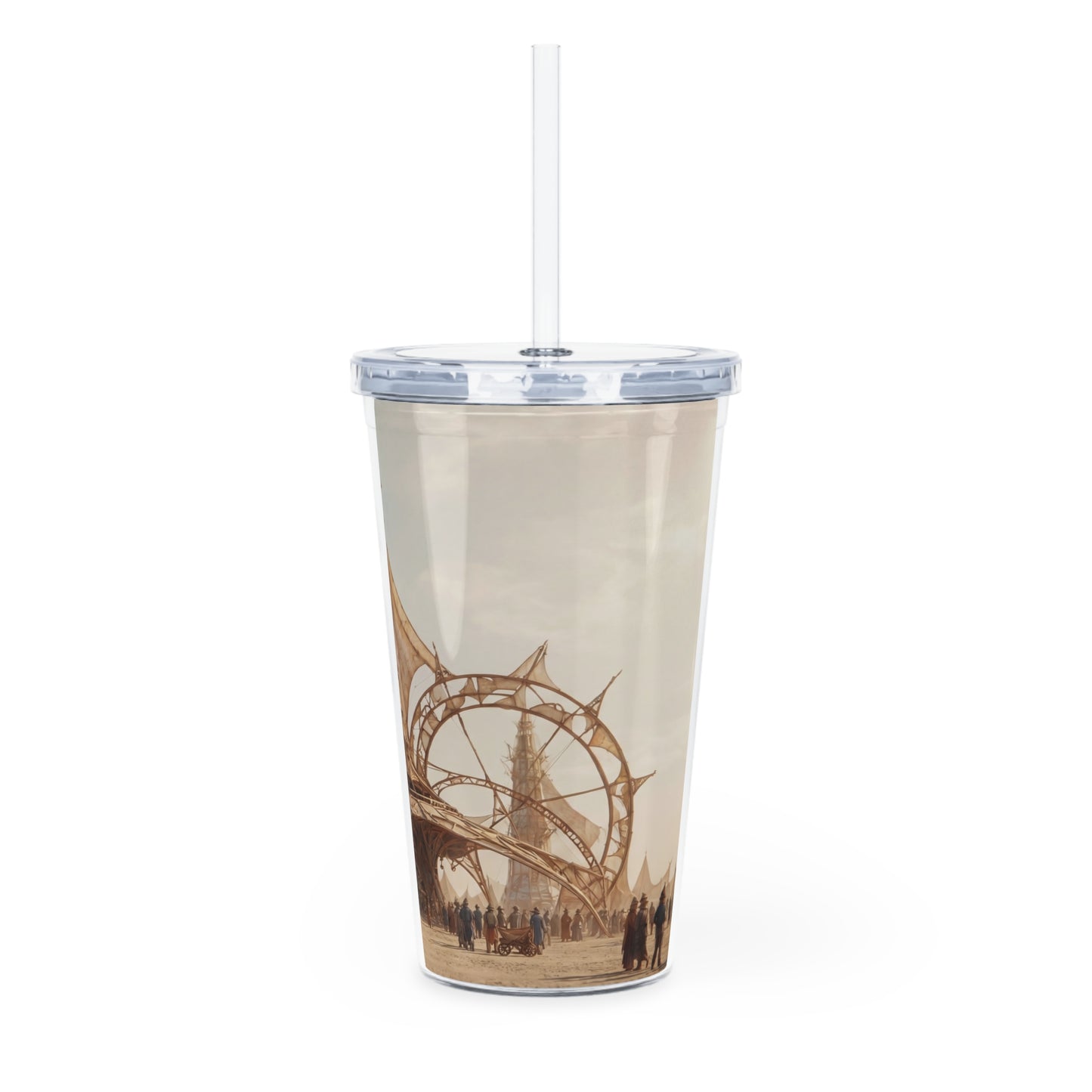 Desert Citadel Plastic Tumbler with Straw – Sun-Kissed Skyport Dreamscape