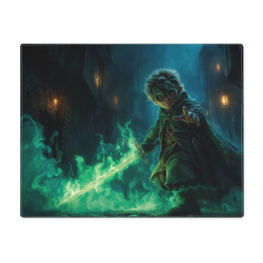 Goggles-Wielding Apprentice Placemat – Emerald Blade in Cobblestone Alley