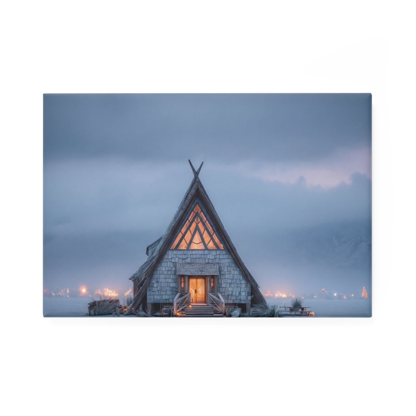 Arctic Chapel Button Magnet, Rectangle (1 & 10 pcs) – Warm Light in a Frozen World