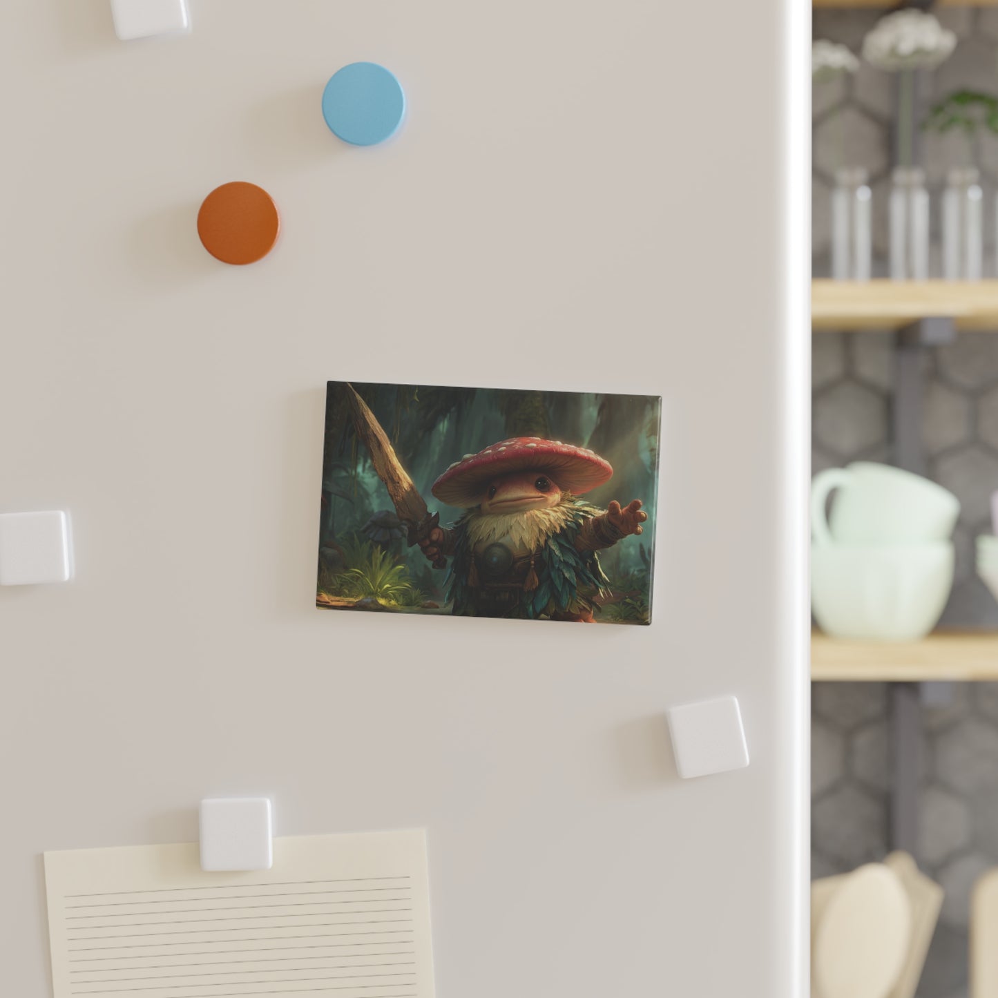 Mushroom Knight Button Magnet – Jungle Sentinel with Wooden Sword
