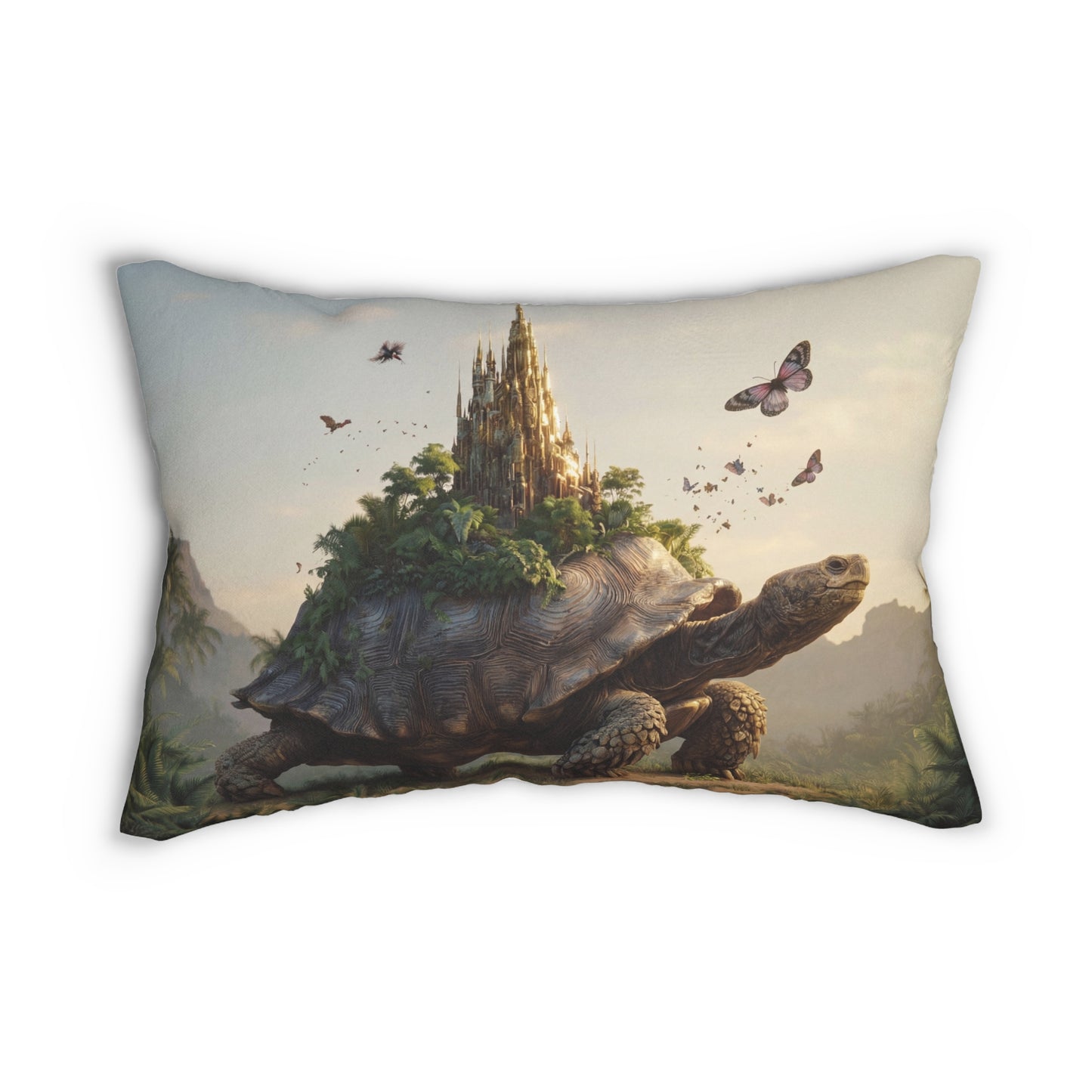 Castle-Turtle Lumbar Pillow – Gentle Guardian of the Verdant Realm
