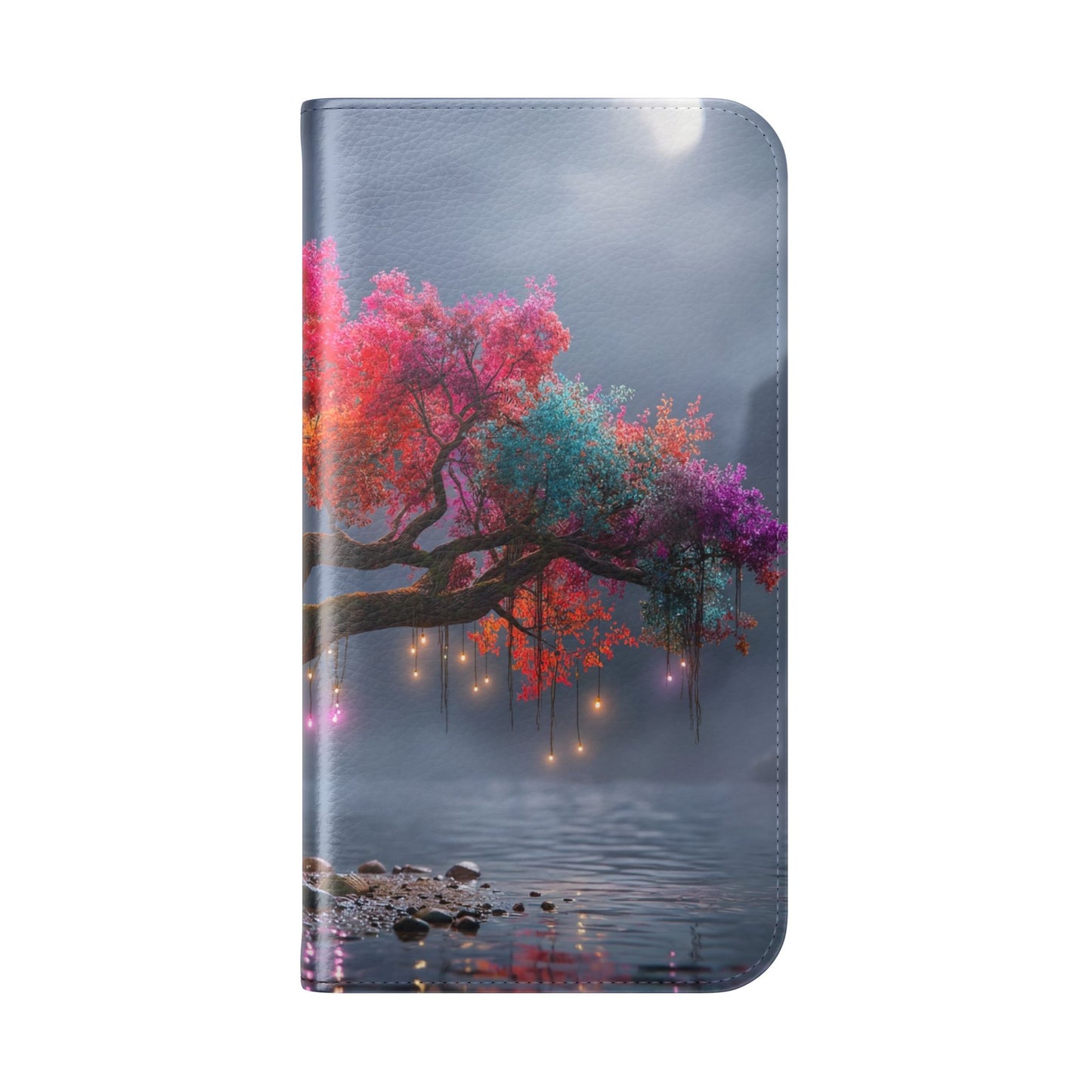 Chromatic Canopy Flip Cases – Rainbow Tree Moonlit Waterfall Scene