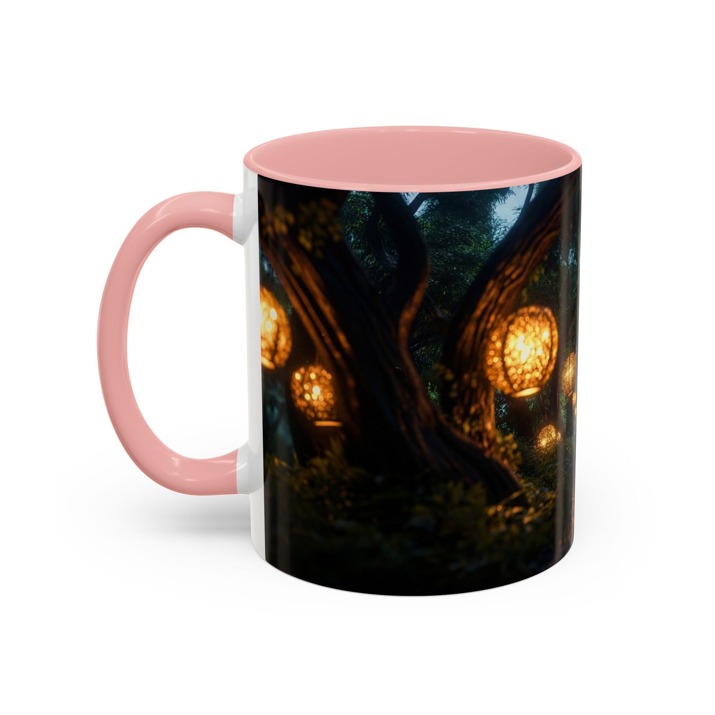 Luminous Forest Path Accent Coffee Mug (11, 15oz) – Warm Glow Through Ancient Branches