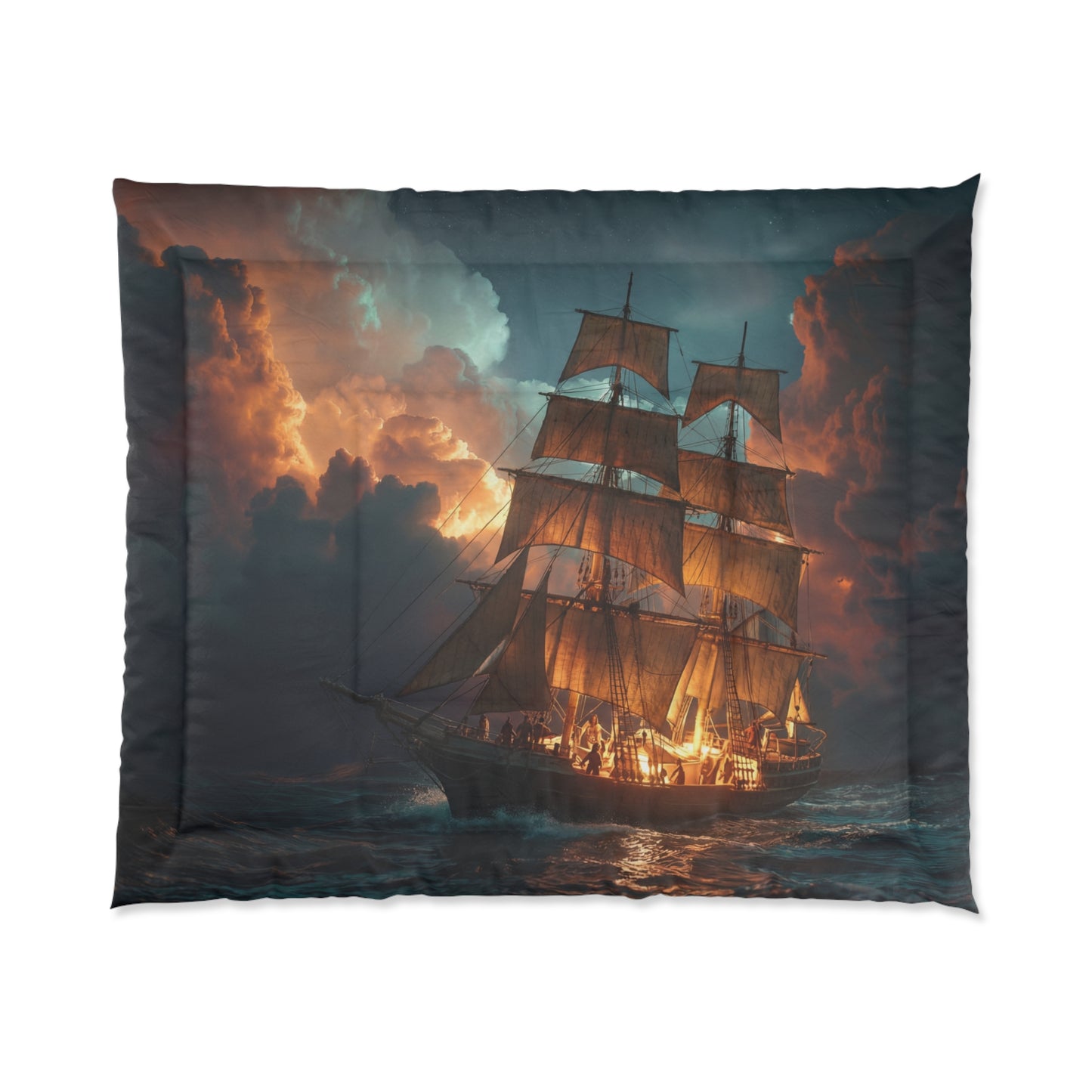 Storm-Beaten Galleon Comforter – Golden Sails Against Twilight Sky